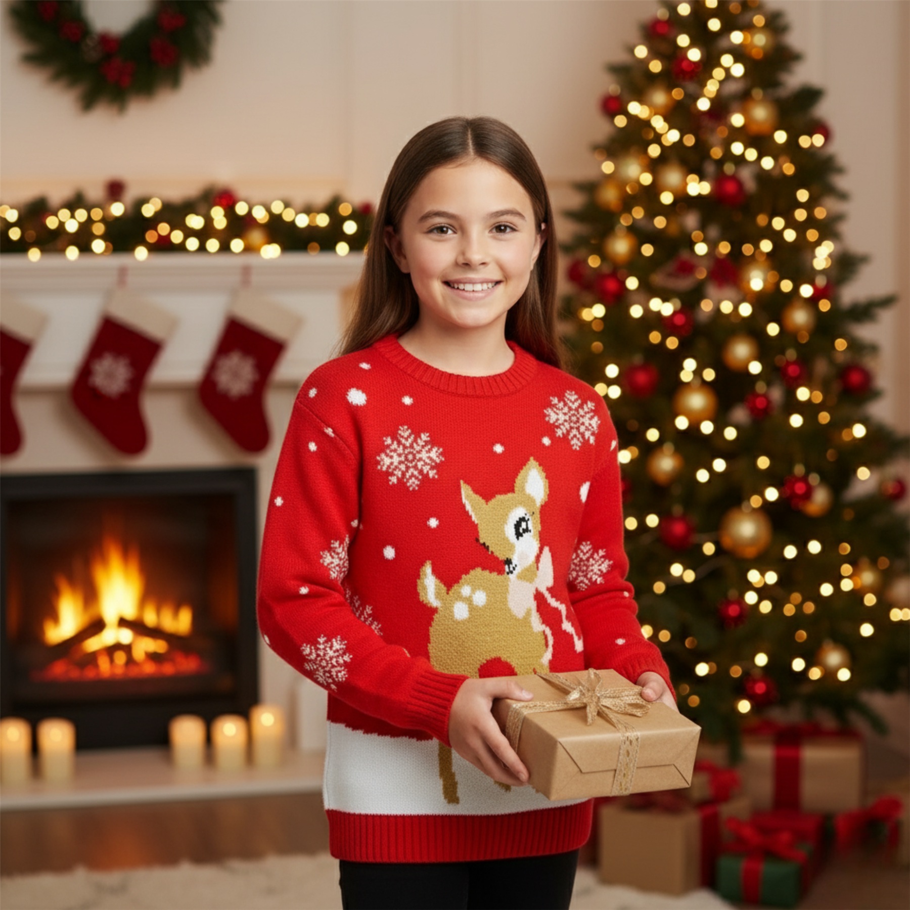 Kids Christmas Jumper Girls Boy Reindeer Sweater Children Novelty Xmas Sweater - Picture 21 of 97