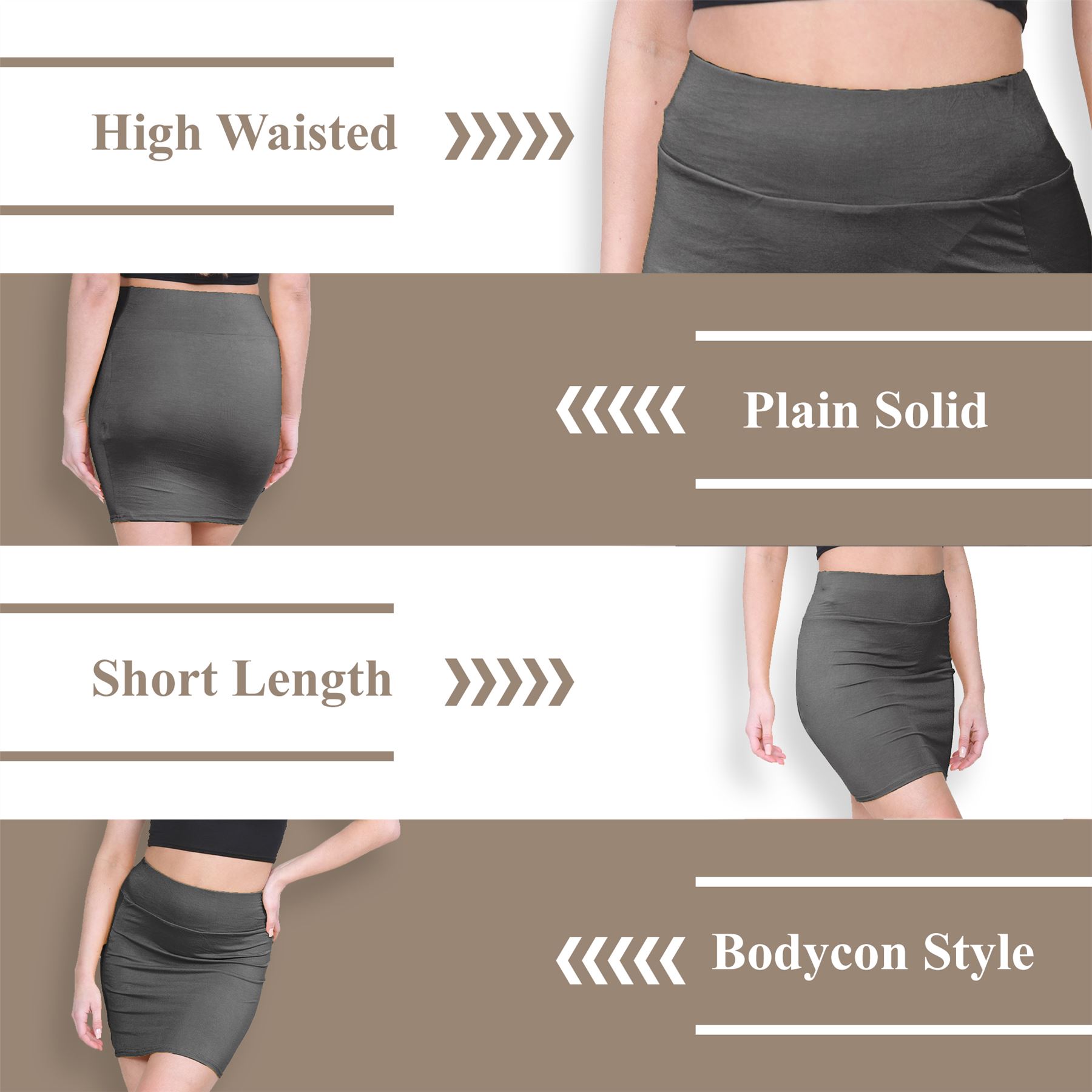 Womens Mini Skirt High Waisted Plain Printed Summer Bodycon Short Pencil Skirt - Picture 10 of 163