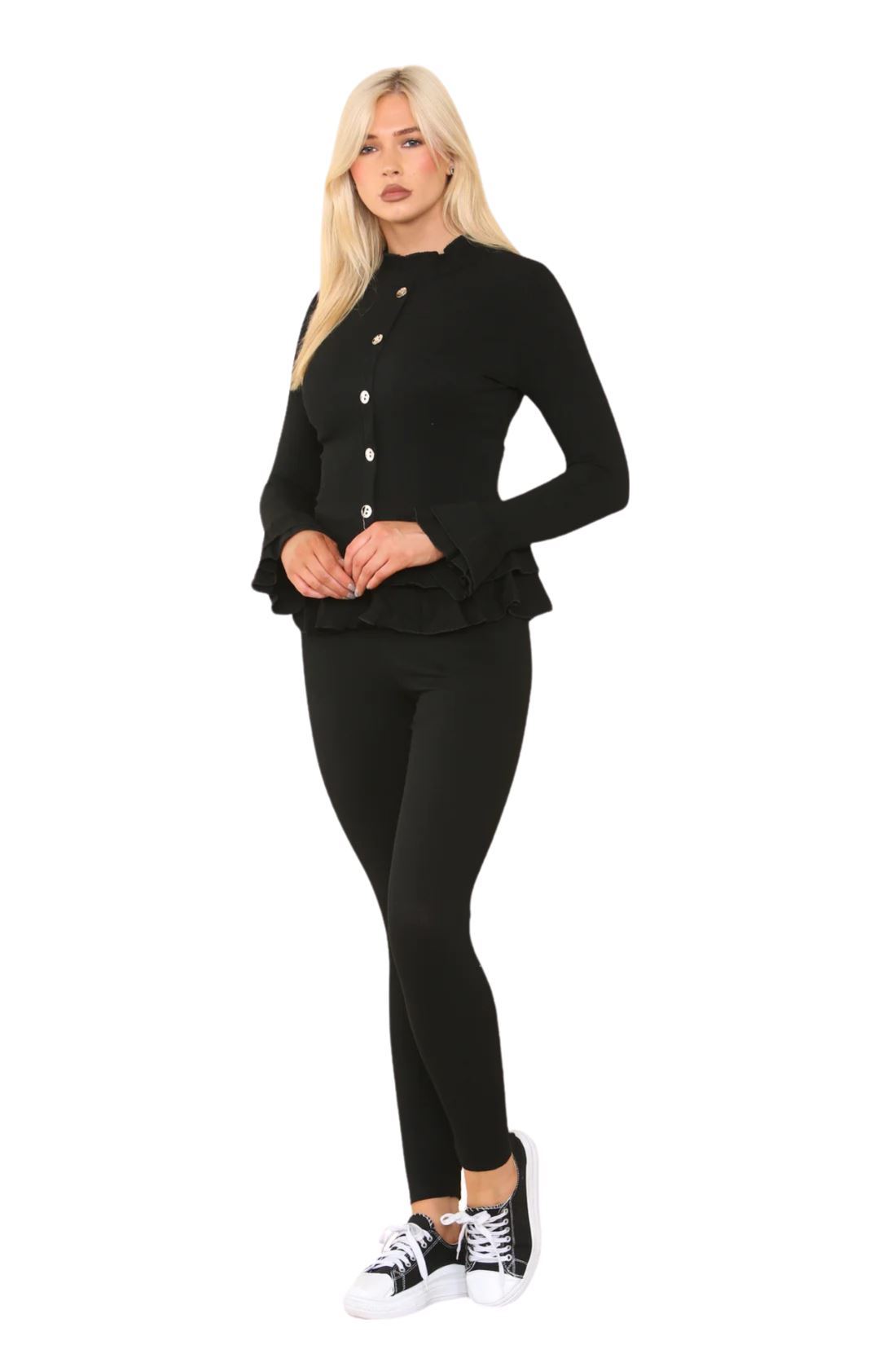 Damas Juego de 2 piezas de ropa de salón con botones peplum manga larga - Imagen 4 de 55