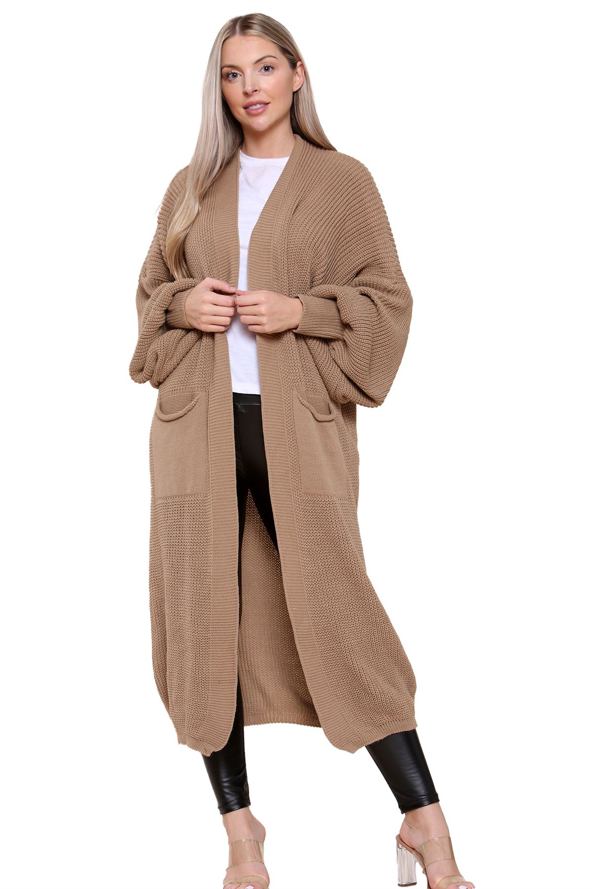 Ballonärmel Maxi Cardigan Damen übergroß gestrickt Winter Longline Pullover - Bild 80 von 134
