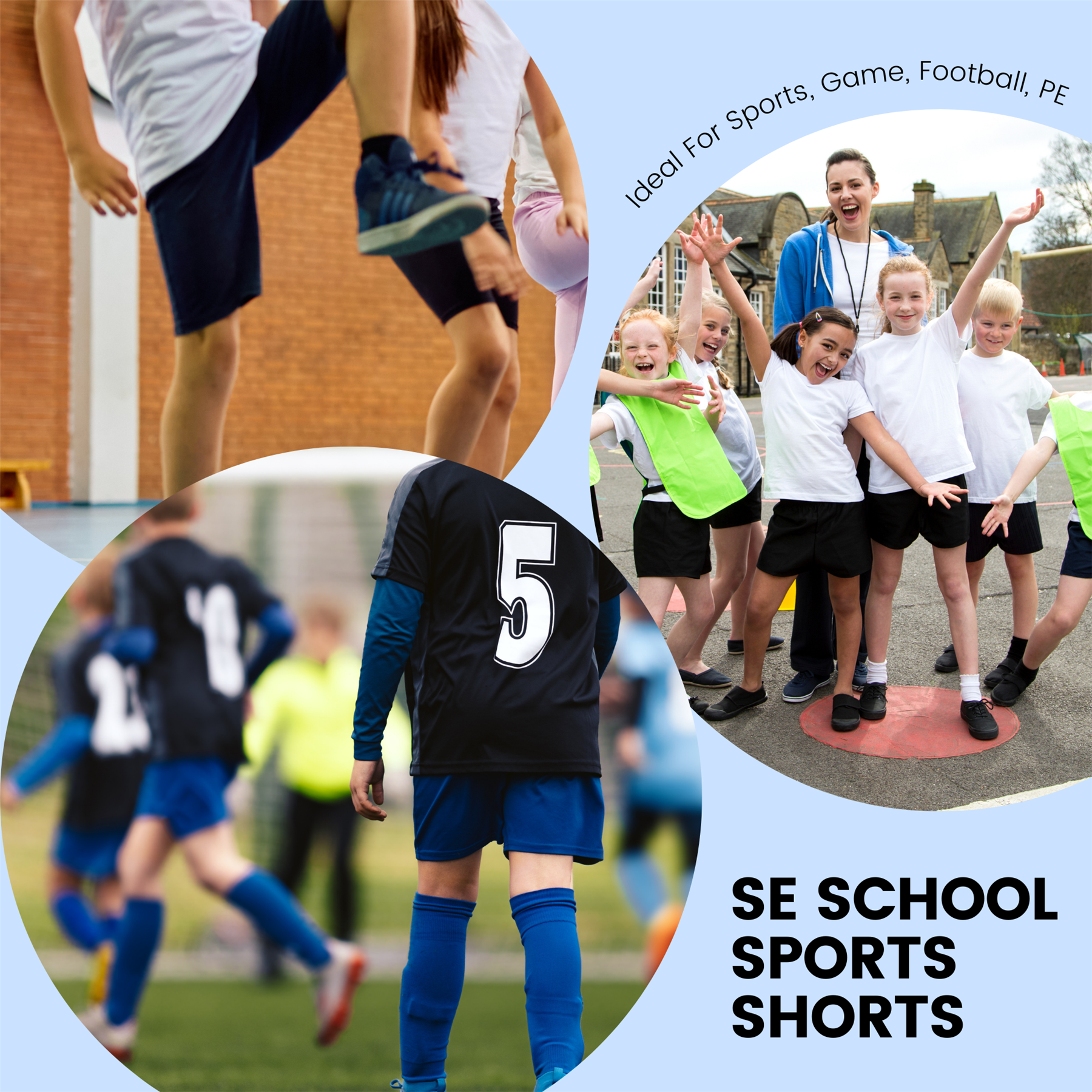 Kinder PE Schulshorts Jungen Kinder Schattenstreifen Unisex Sport Fußball kurze Hose - Bild 10 von 42