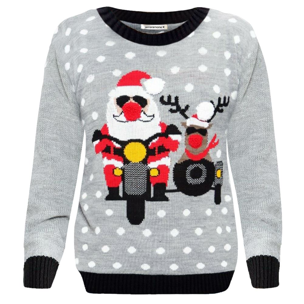 Christmas Reindeer Jumper Womens Knitted Funny Xmas Sweater Unisex Retro Jumpers - Picture 90 of 118