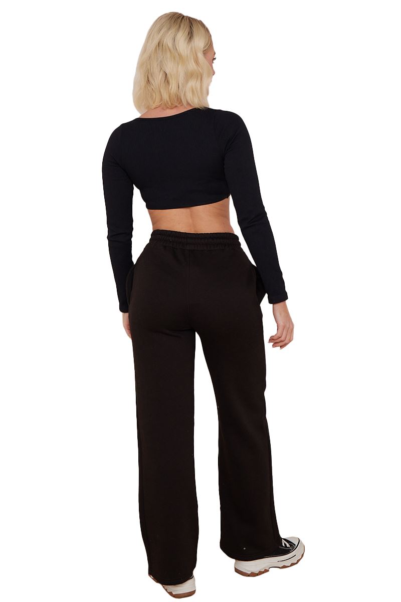 Ladies Fleece Lined Trousers Sweatpants Elastic Waist Wide Leg Loungewear Pants - Picture 12 of 43