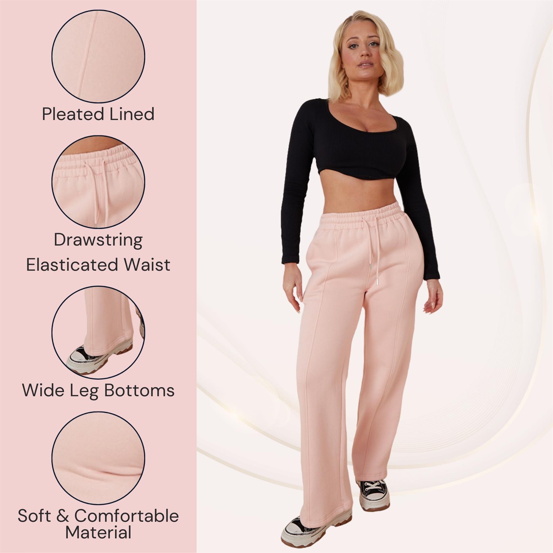 Ladies Fleece Lined Trousers Sweatpants Elastic Waist Wide Leg Loungewear Pants - Picture 6 of 43