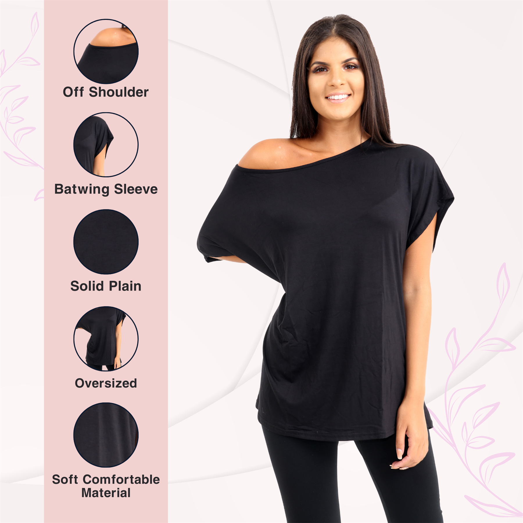 Schulterfreies Damen-T-Shirt Oberteil Fledermausärmel Oversize uni Freizeit Bardot Oberteil - Bild 13 von 225