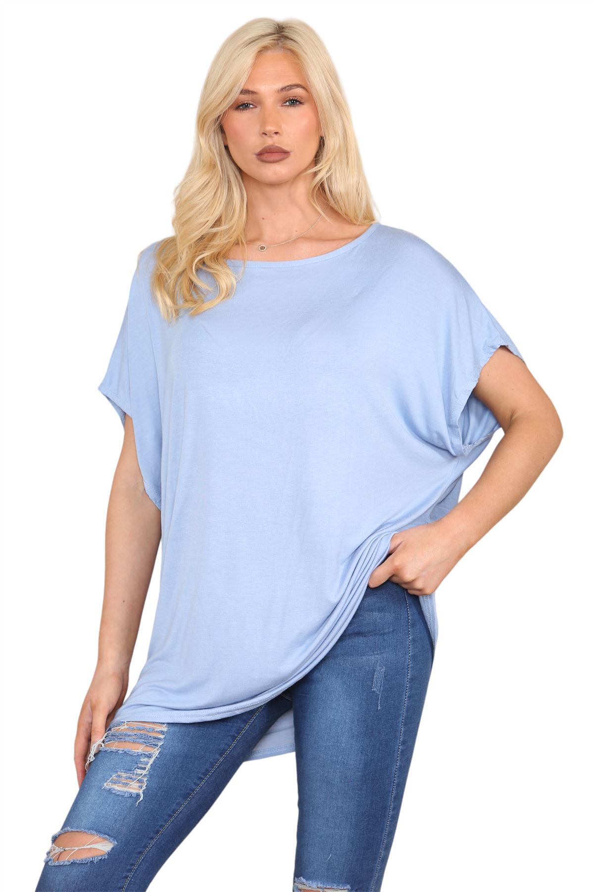 Schulterfreies Damen-T-Shirt Oberteil Fledermausärmel Oversize uni Freizeit Bardot Oberteil - Bild 184 von 225