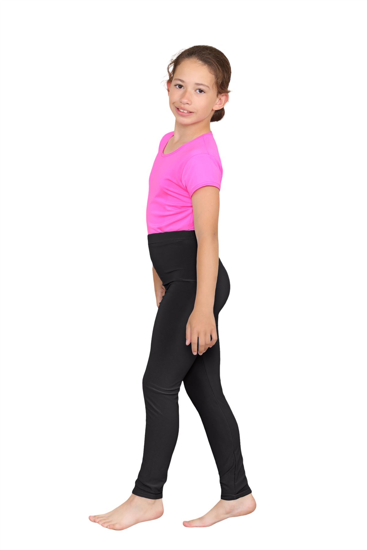 Girls Dance Leggings Gymnastics Microfibre Pants Kids Plain Full Length Trousers - Picture 15 of 85