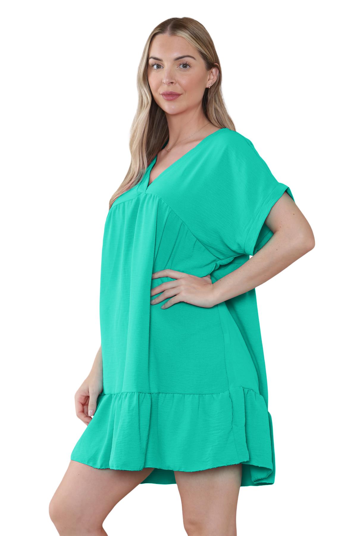 Mini top plisado liso italiano con cuello en V para mujer playa columpio - Imagen 18 de 54