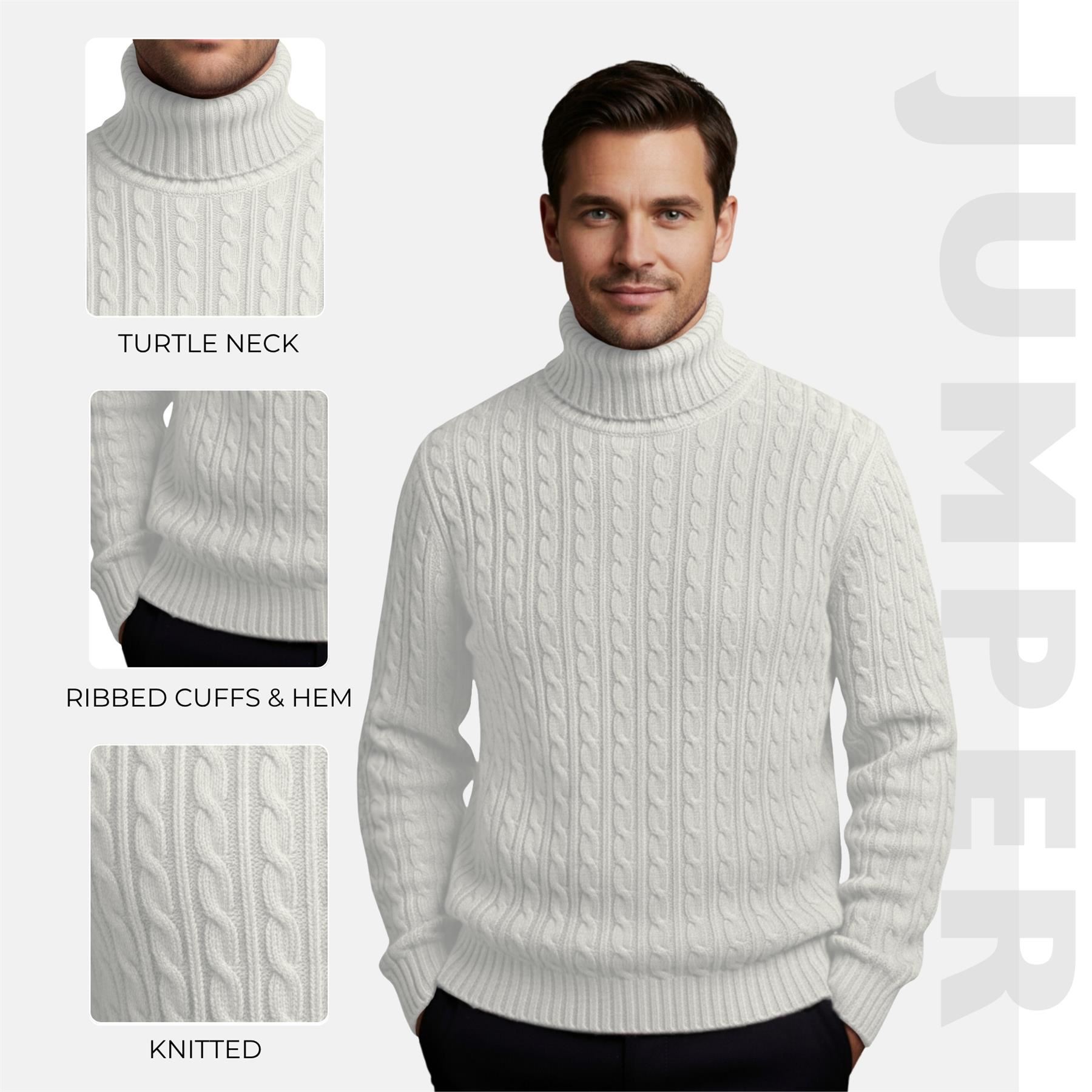 Herren Polo Rollkragen Langarm Pullover Zopfmuster Winterpullover Pulli - Bild 48 von 154