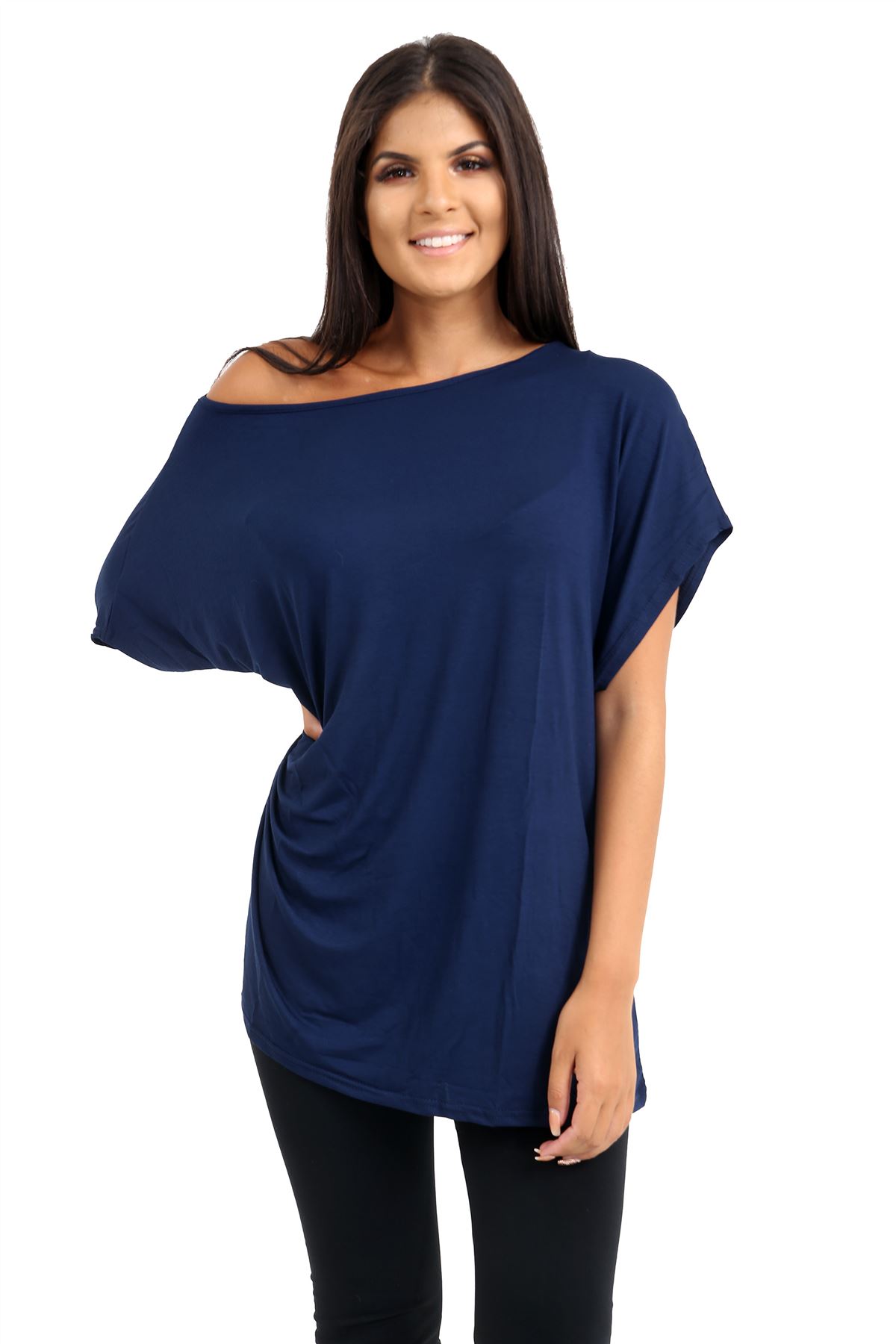 Schulterfreies Damen-T-Shirt Oberteil Fledermausärmel Oversize uni Freizeit Bardot Oberteil - Bild 94 von 225