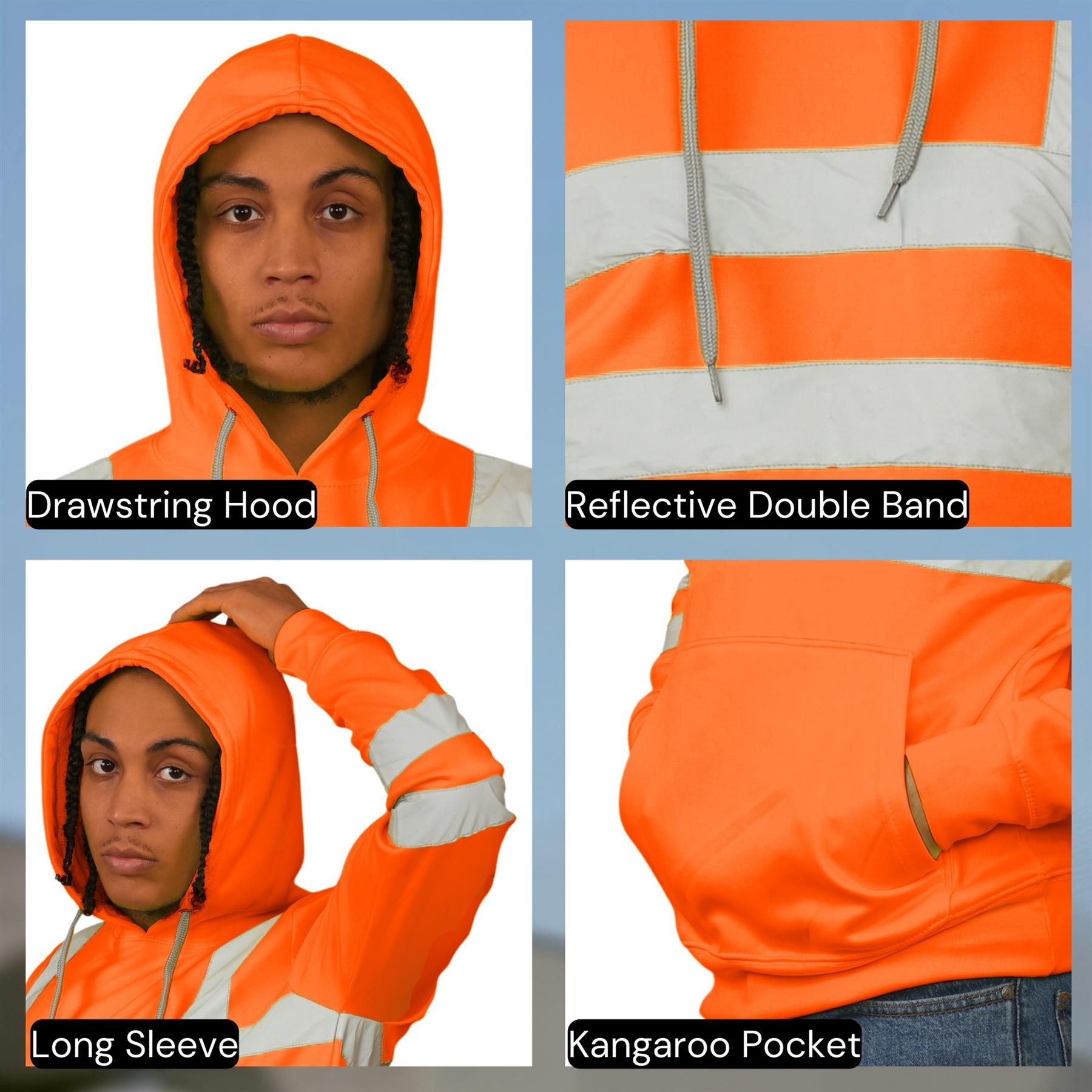 Sudadera con capucha para hombre Hi Vis alta visibilidad lana seguridad ropa de trabajo jersey con capucha saltador - Imagen 9 de 21