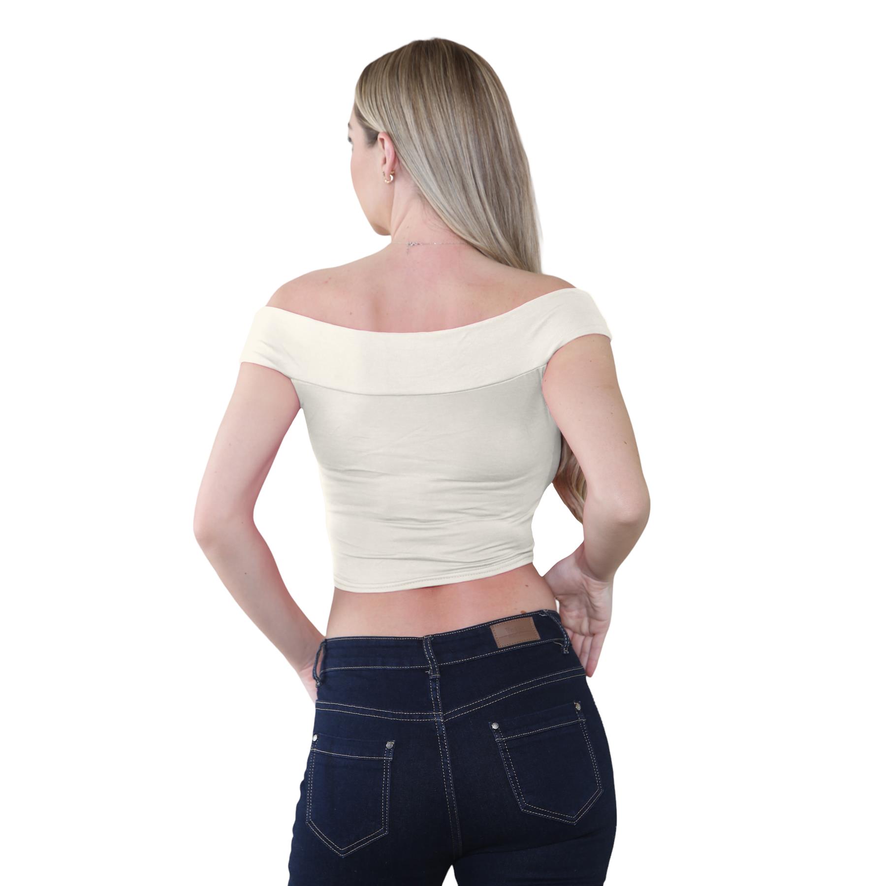 Schulterfreies bauchfreies Damen-T-Shirt Bardot ärmellos schlicht Sommer Freizeit Party - Bild 18 von 71