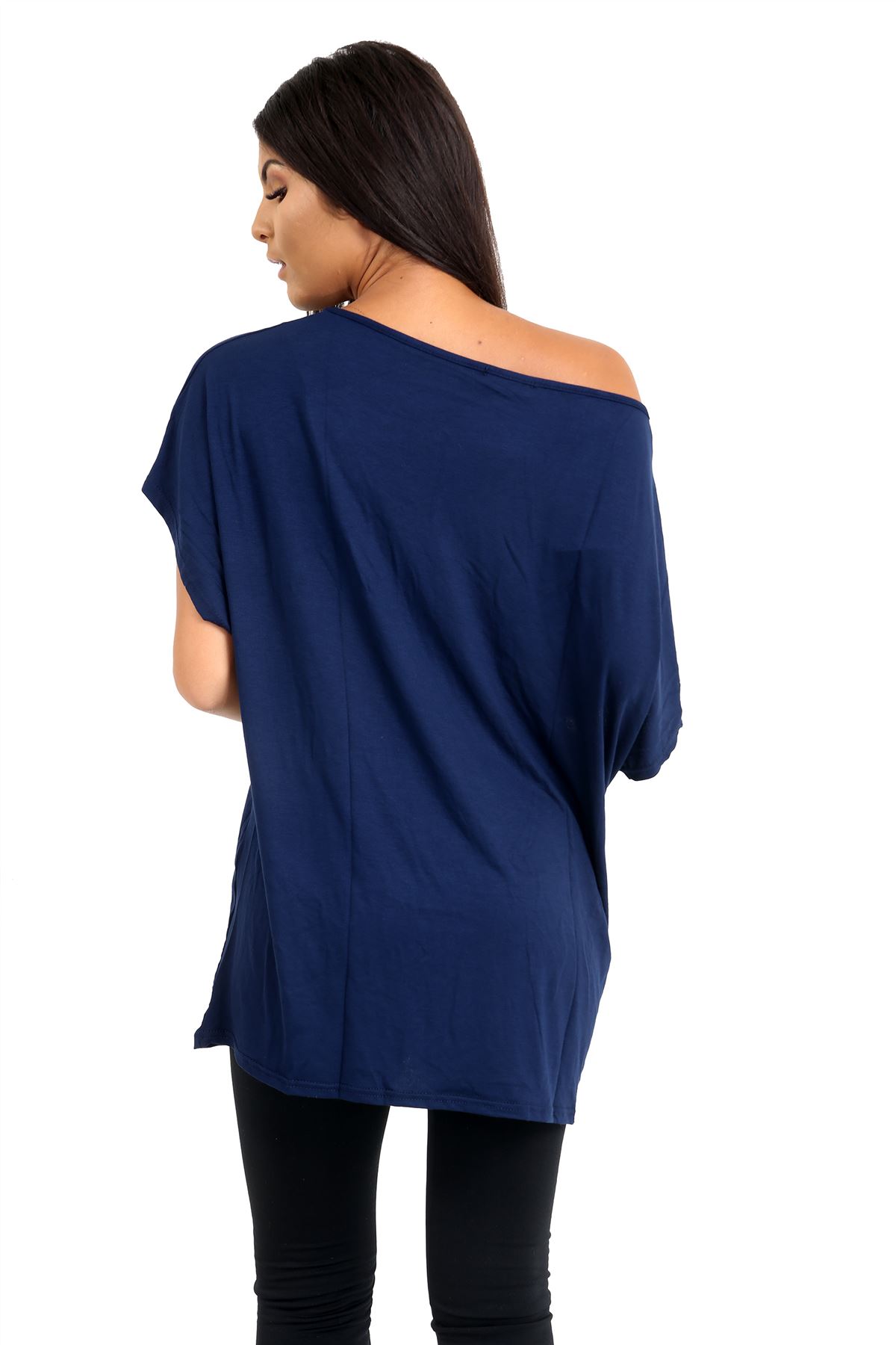 Schulterfreies Damen-T-Shirt Oberteil Fledermausärmel Oversize uni Freizeit Bardot Oberteil - Bild 96 von 225