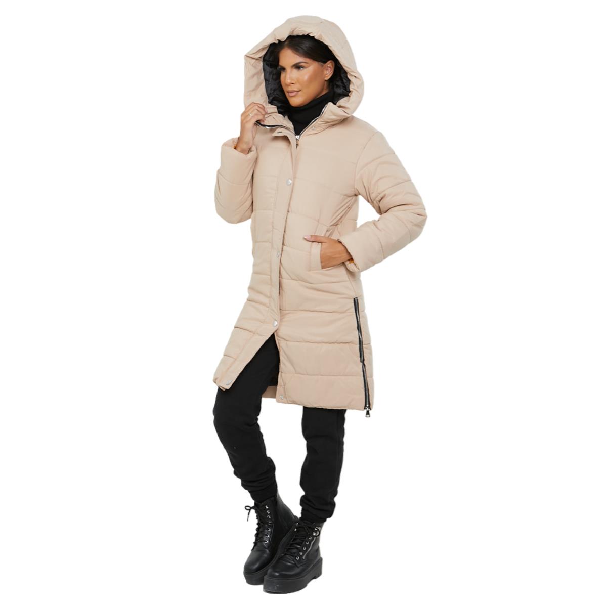 Womens Hooded Longline Coat Puffer Padded Long Sleeve Bodywarmer Winter Jacket - Picture 46 of 50