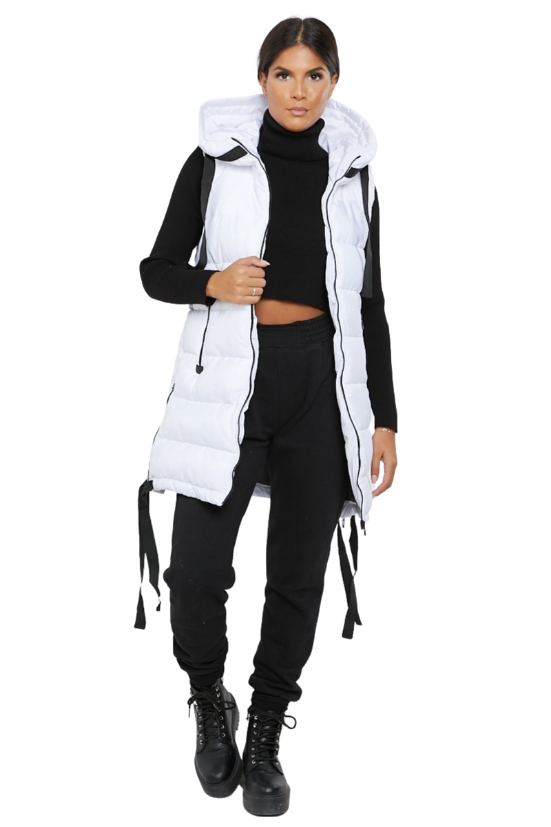 Damas Chaqueta larga acolchada con capucha chaleco acolchada calentador de cuerpo con cremallera - Imagen 39 de 42