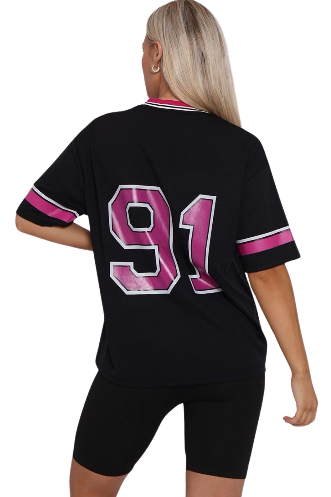 Camiseta de mujer de gran tamaño cuello en V LA 91 fútbol americano universitario holgada verano top - Imagen 12 de 50
