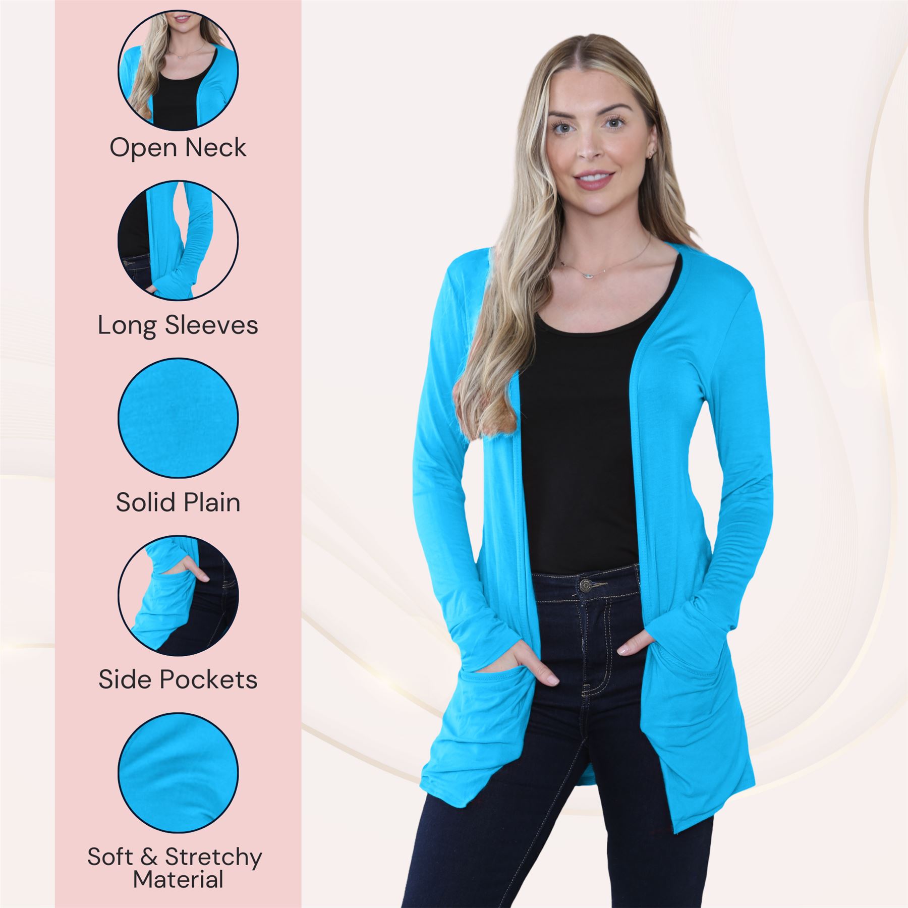 Boyfriend Cardigan Damen schlicht langärmelig offener Tropfen Tasche Freizeit Achselzucken Oberteil - Bild 131 von 148