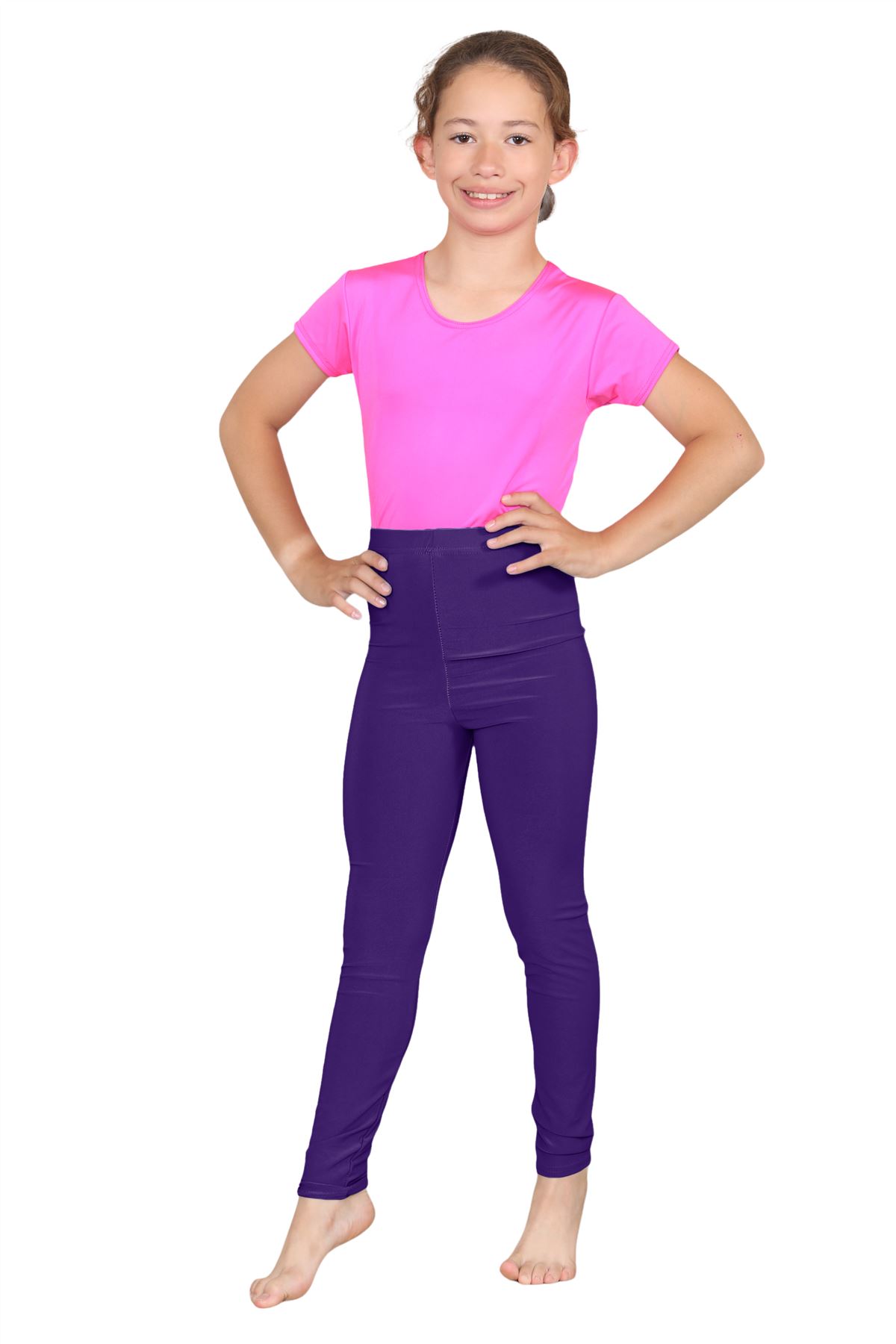 Girls Dance Leggings Gymnastics Microfibre Pants Kids Plain Full Length Trousers - Picture 56 of 85