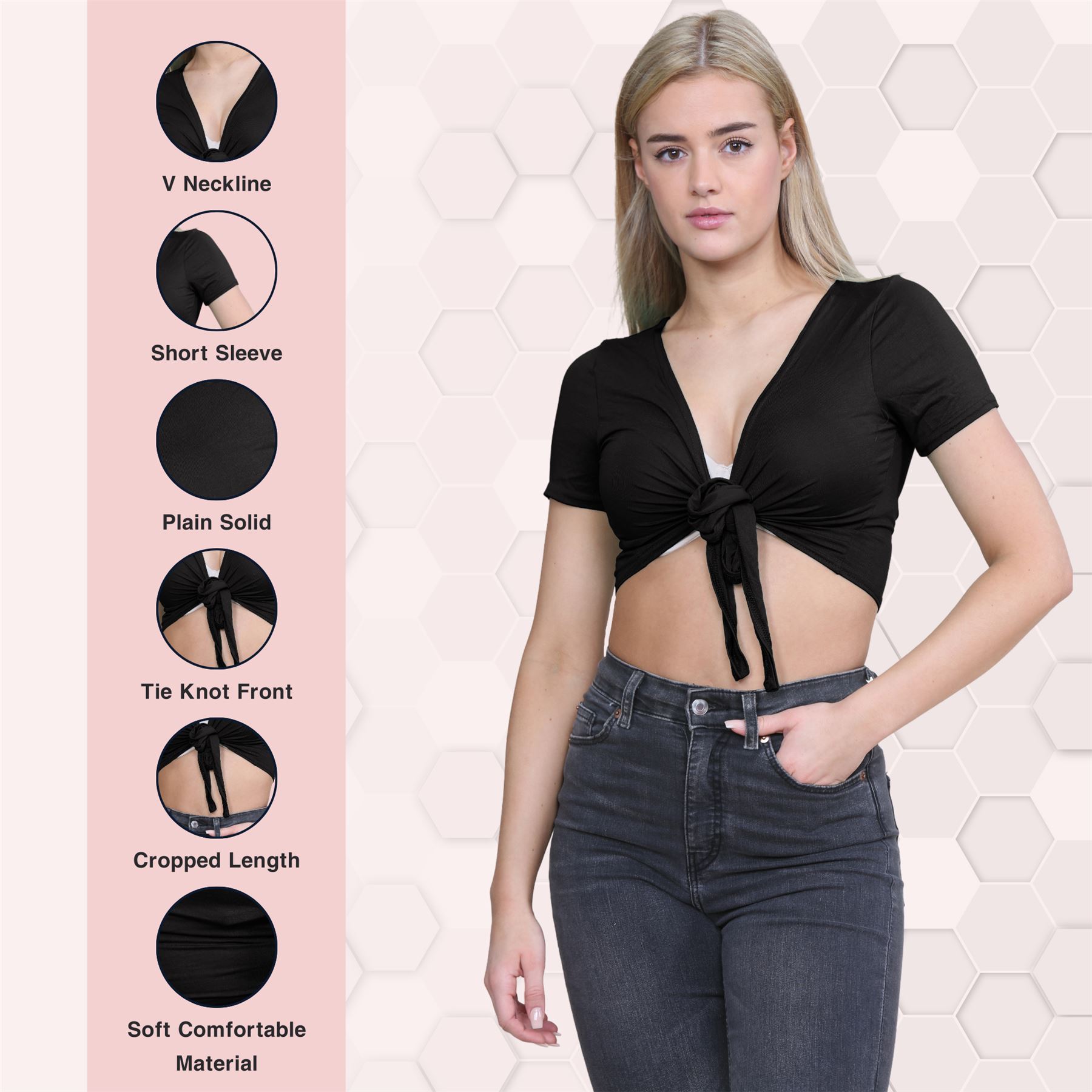Damen-Cardigan Kurzarm vorne zum Binden einfach Bolero Achselzucken lässig bauchfrei Oberteil - Bild 11 von 133