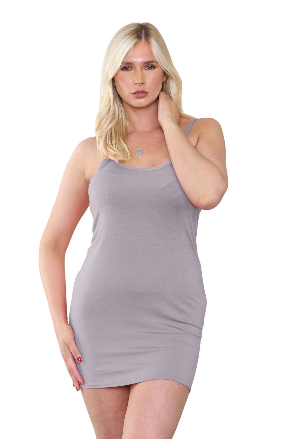 Womens Cami Bodycon Mini Dress Plain Strappy Vest Summer Tank Top Mini Dress - Picture 59 of 127