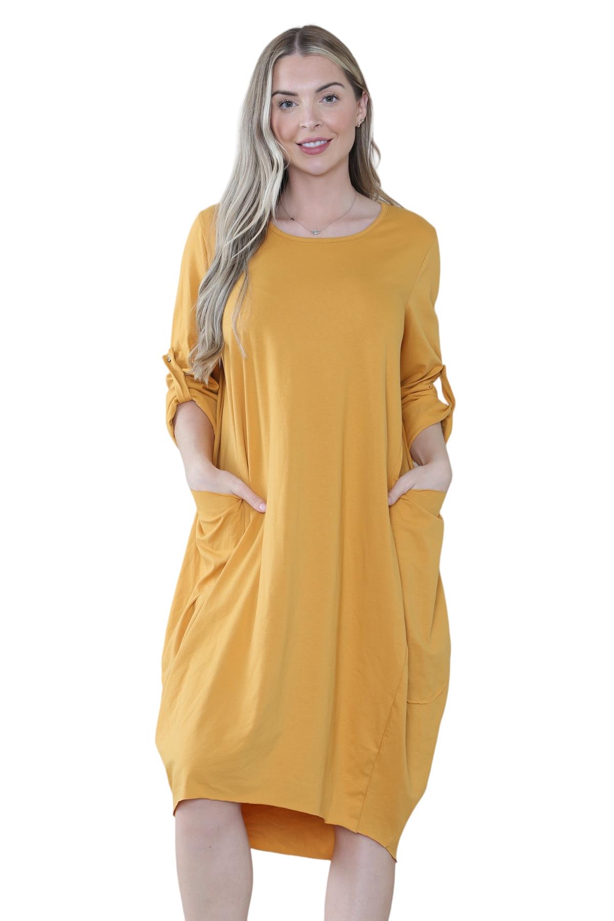 Vestido túnica italiana con mangas giratorias para damas Vestido Lagenlook Bolsillos lisos Vestido holgado - Imagen 23 de 45