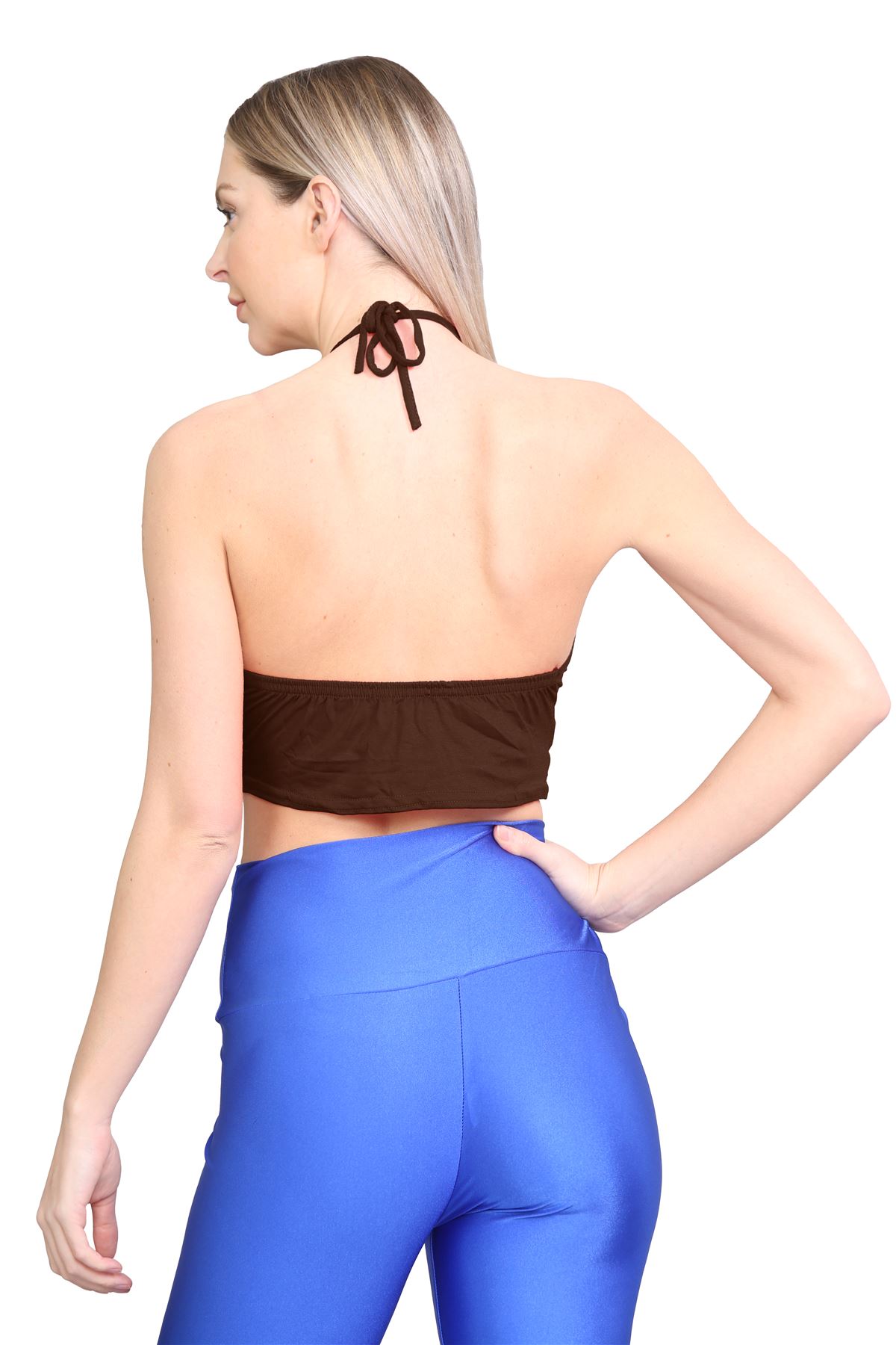 Halter Neck Crop Top Womens Vest Top Plain Tie Knot Top Basic Sleeveless T-Shirt - Picture 20 of 170