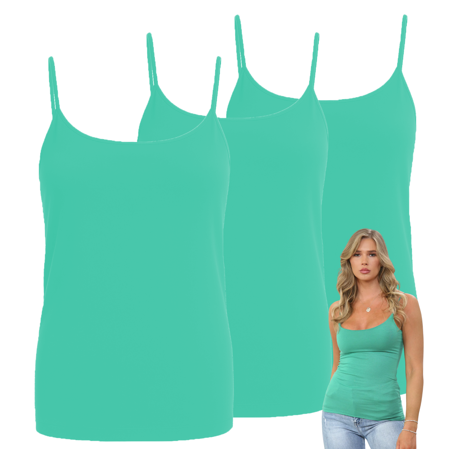 Womens Bodycon Cami Strappy Tank Top Plain Summer Activewear Vest Top, Pack of 3 - Picture 66 of 221