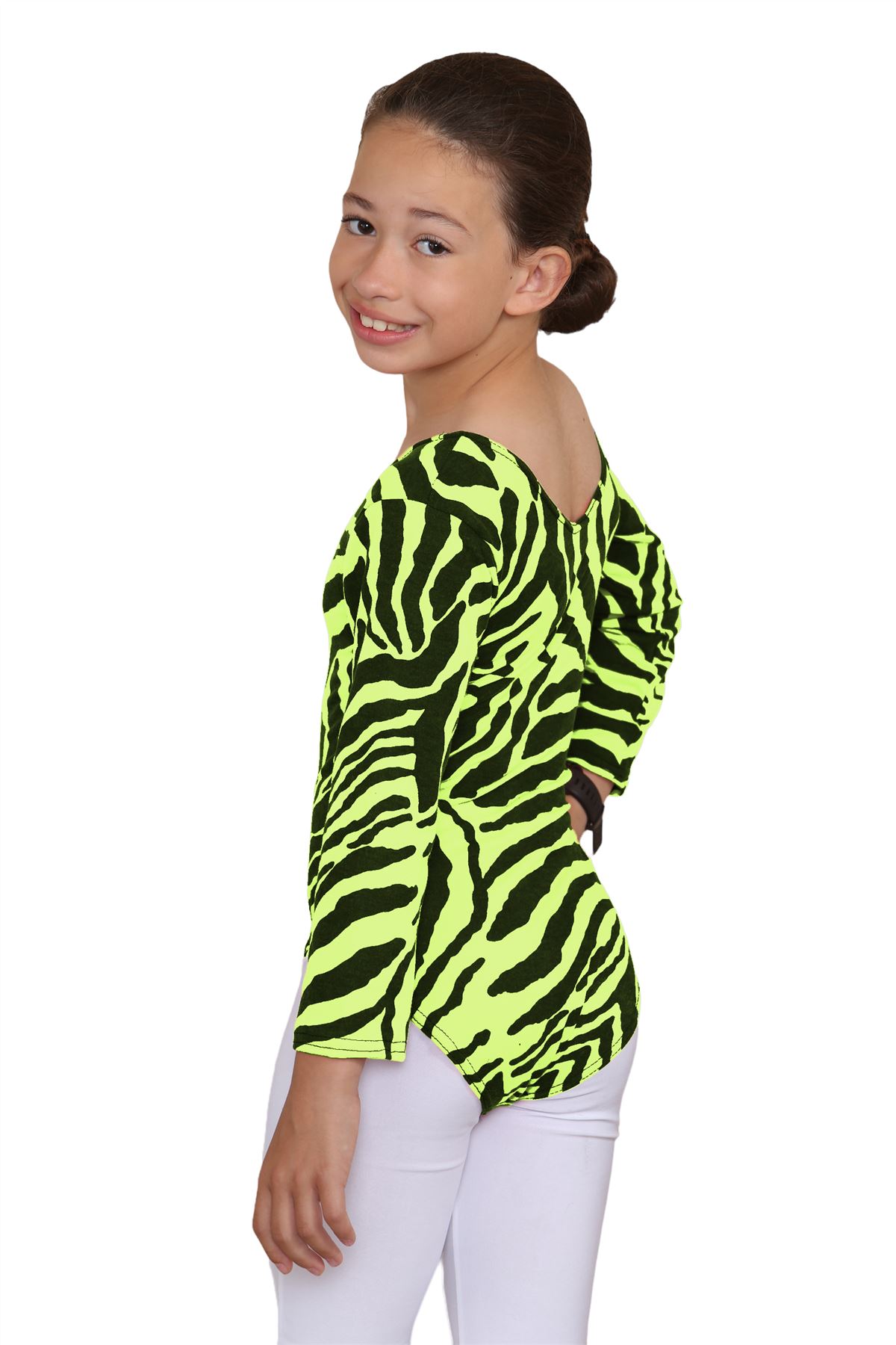 Girls Dance Leotard Zebra Print Long Sleeve Microfibre Gymnastics Kids Bodysuit - Picture 20 of 37