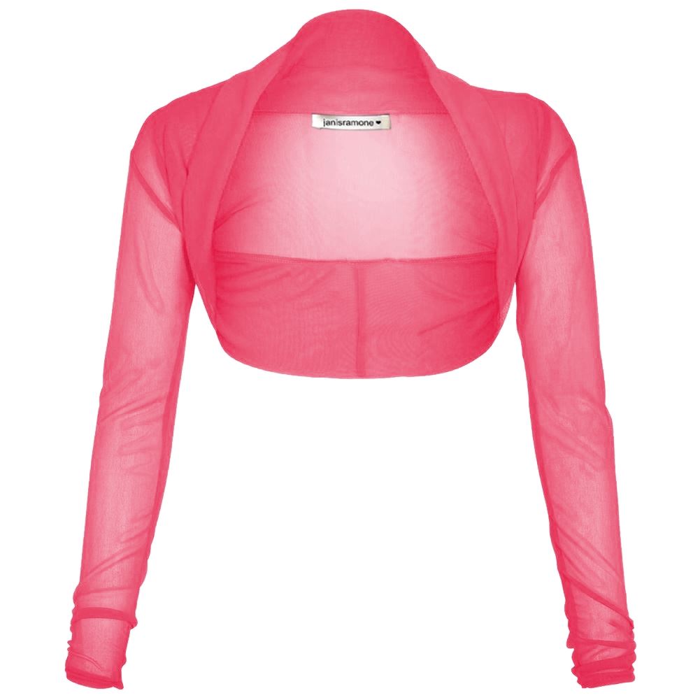 New Ladies Womens Sheer Mesh Chiffon Bolero Shrug Long Sleeve Crop