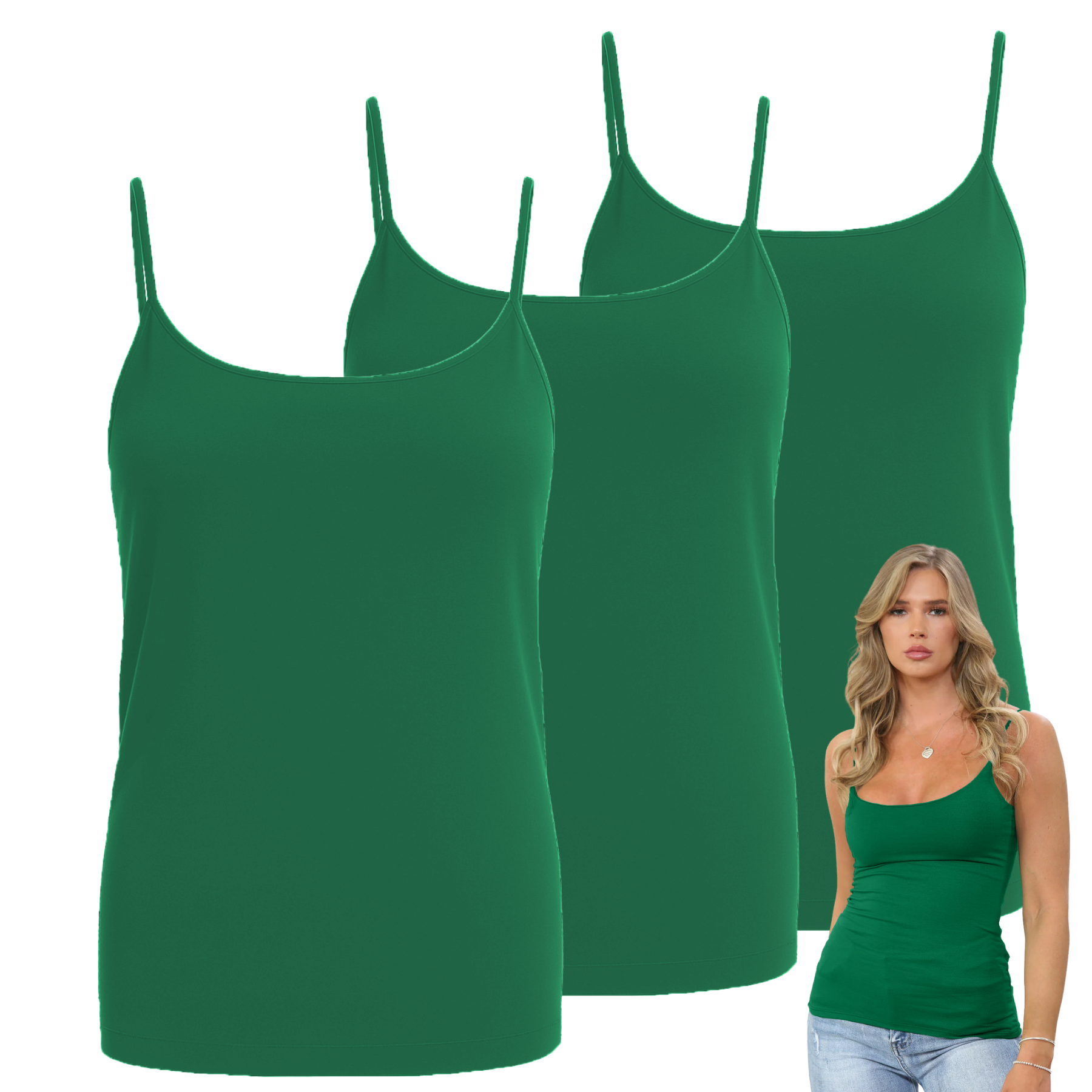 Womens Bodycon Cami Strappy Tank Top Plain Summer Activewear Vest Top, Pack of 3 - Picture 15 of 221