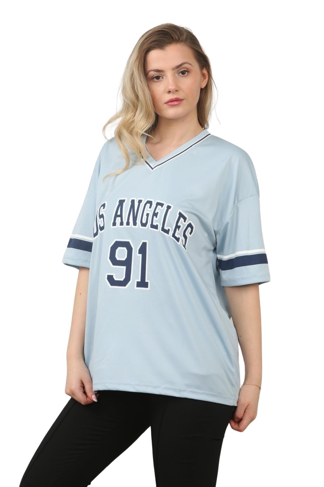 Camiseta de mujer de gran tamaño cuello en V LA 91 fútbol americano universitario holgada verano top - Imagen 38 de 50