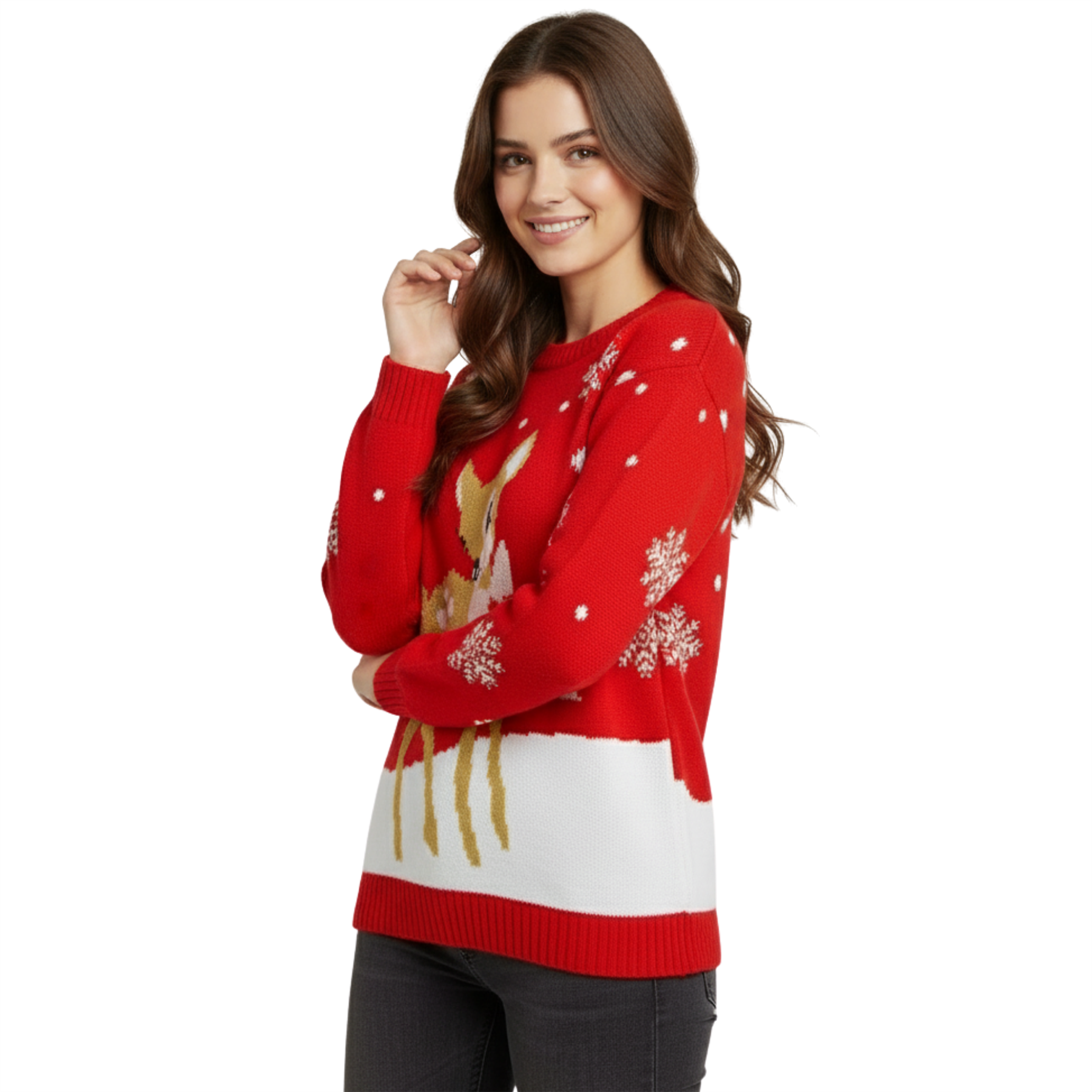 Christmas Reindeer Jumper Womens Knitted Funny Xmas Sweater Unisex Retro Jumpers - Picture 19 of 118