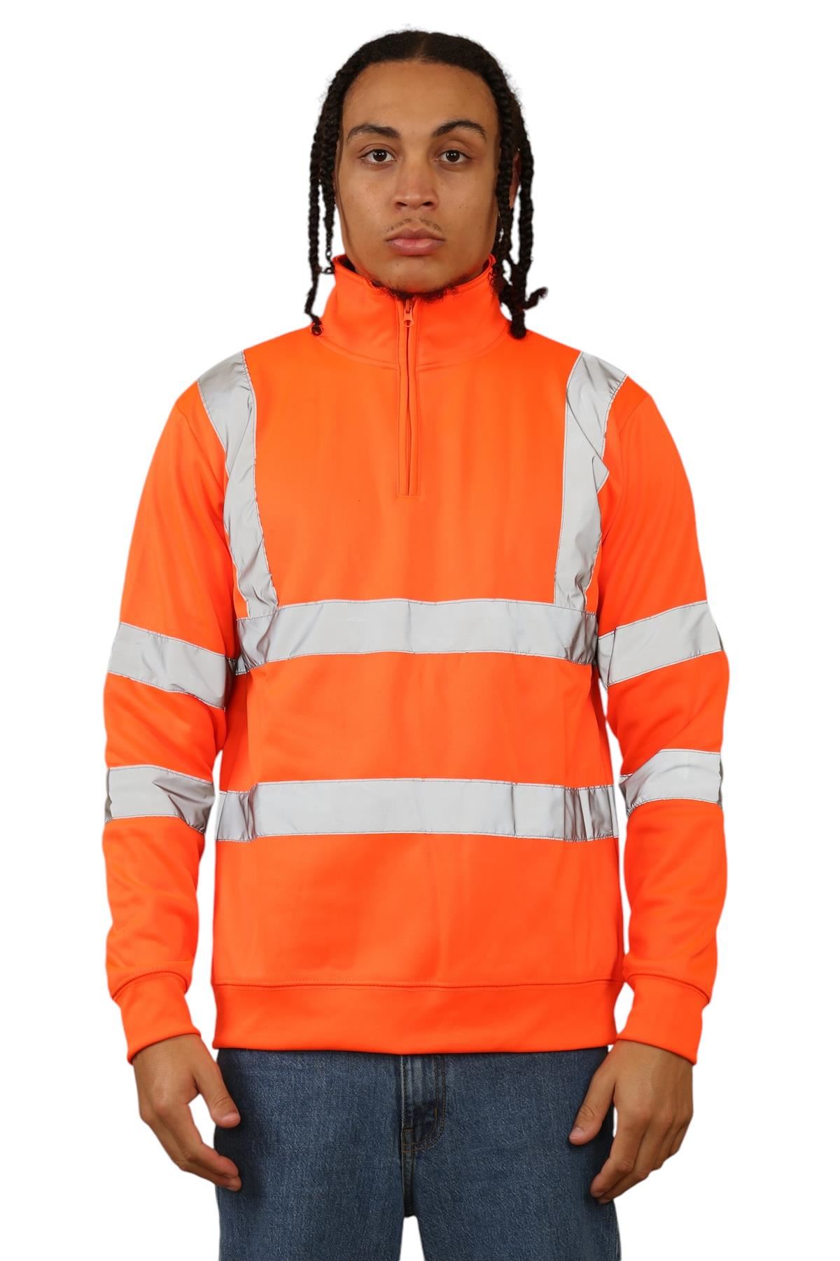 Sudadera de alta visibilidad para hombre con cremallera de cuarto de alta visibilidad reflectante seguridad trabajo jersey - Imagen 2 de 15