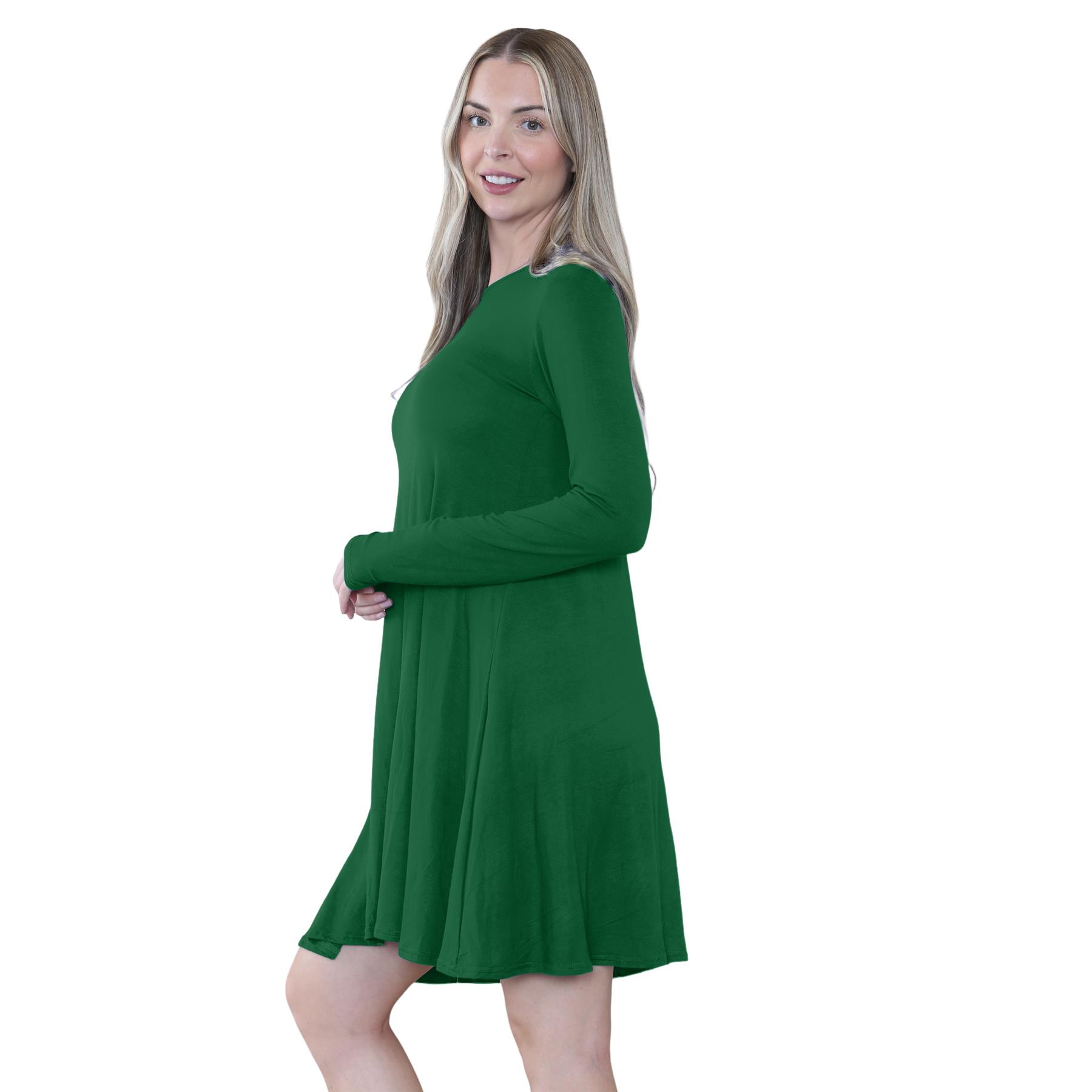 Damen Swing Kleid Uni Langarm Freizeit Ausgestellt A Linie Mini Oberteil Übergröße - Bild 10 von 100