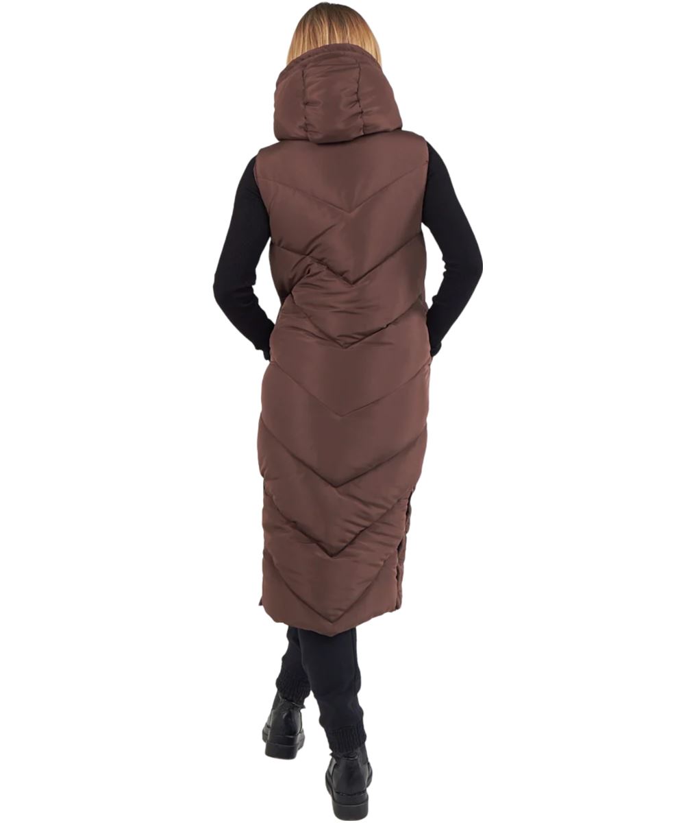 Abrigo de invierno largo acolchado sin mangas calentador de cuerpo con capucha con cremallera larga para mujer - Imagen 11 de 33