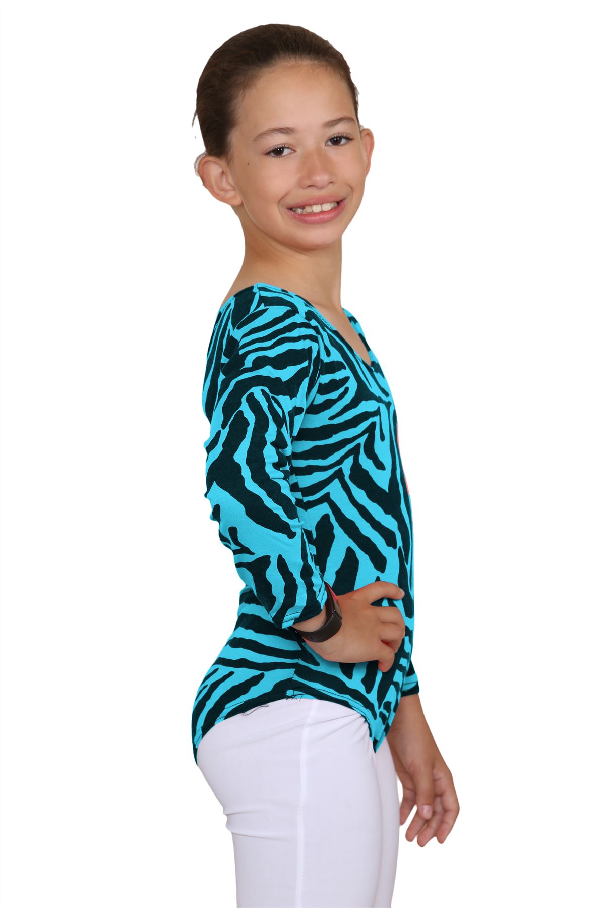 Girls Dance Leotard Zebra Print Long Sleeve Microfibre Gymnastics Kids Bodysuit - Picture 33 of 37