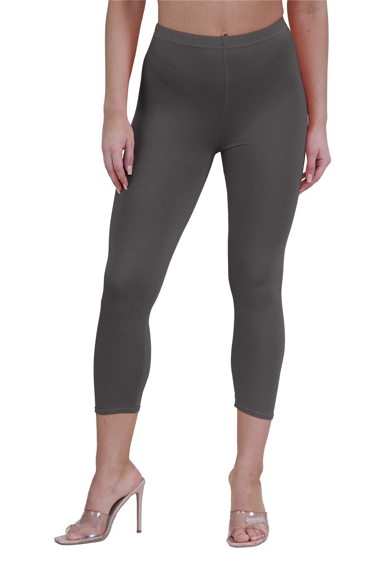 Womens Ladies Stretchy 3/4 Crop Leggings Plain Workout Fitness Capri Active Pant - Picture 25 of 164