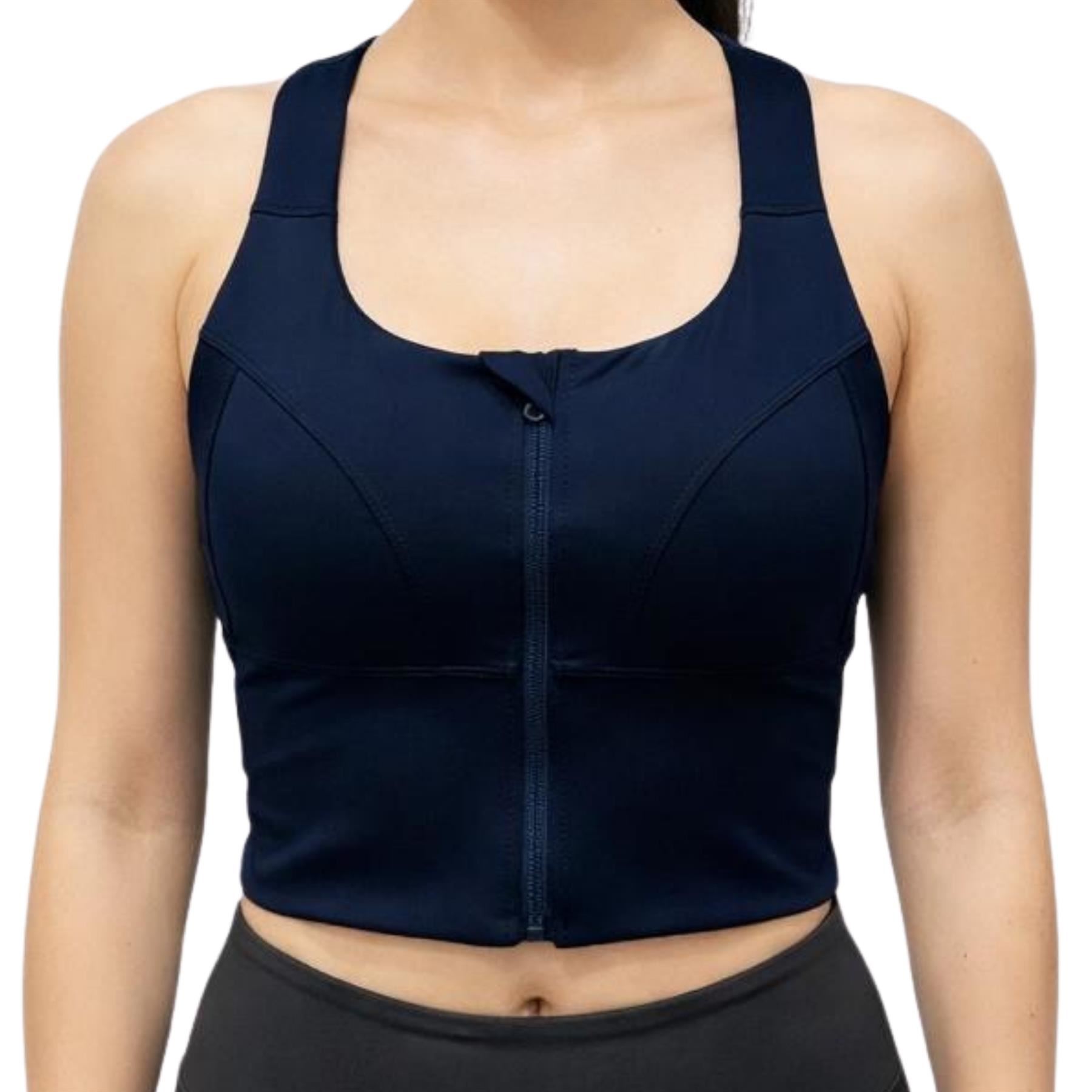 Ladies Padded Sports Bra Criss Cross Straps with Front Zip Fastening Gym Bra Top