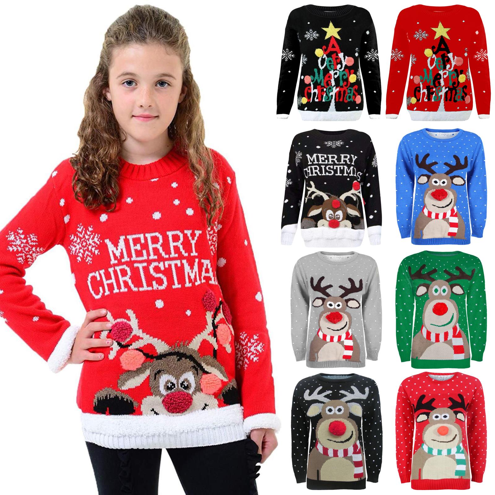 EASY BUYY Boys Girls Kids 3D Knitted Merry Christmas Novelty Rudolph Jumper Sweater Top