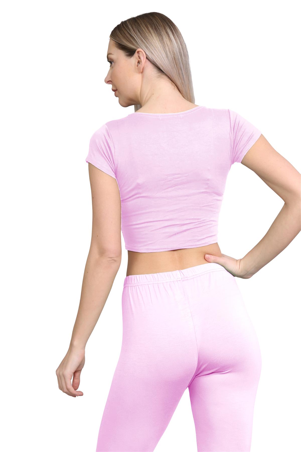 Damen Trainingsanzug Kurzarm Crop Top Sport Legging Workout Aktiv Lounge Set - Bild 17 von 148