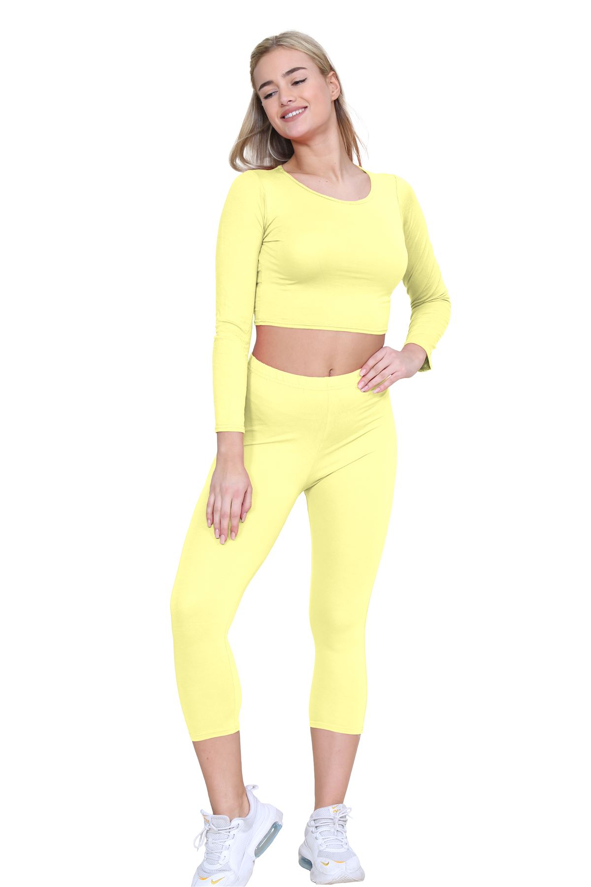 Womens 3/4 Leggings Workout Tight Plain Stretchy Cropped Capri Active Pants - Picture 183 of 186