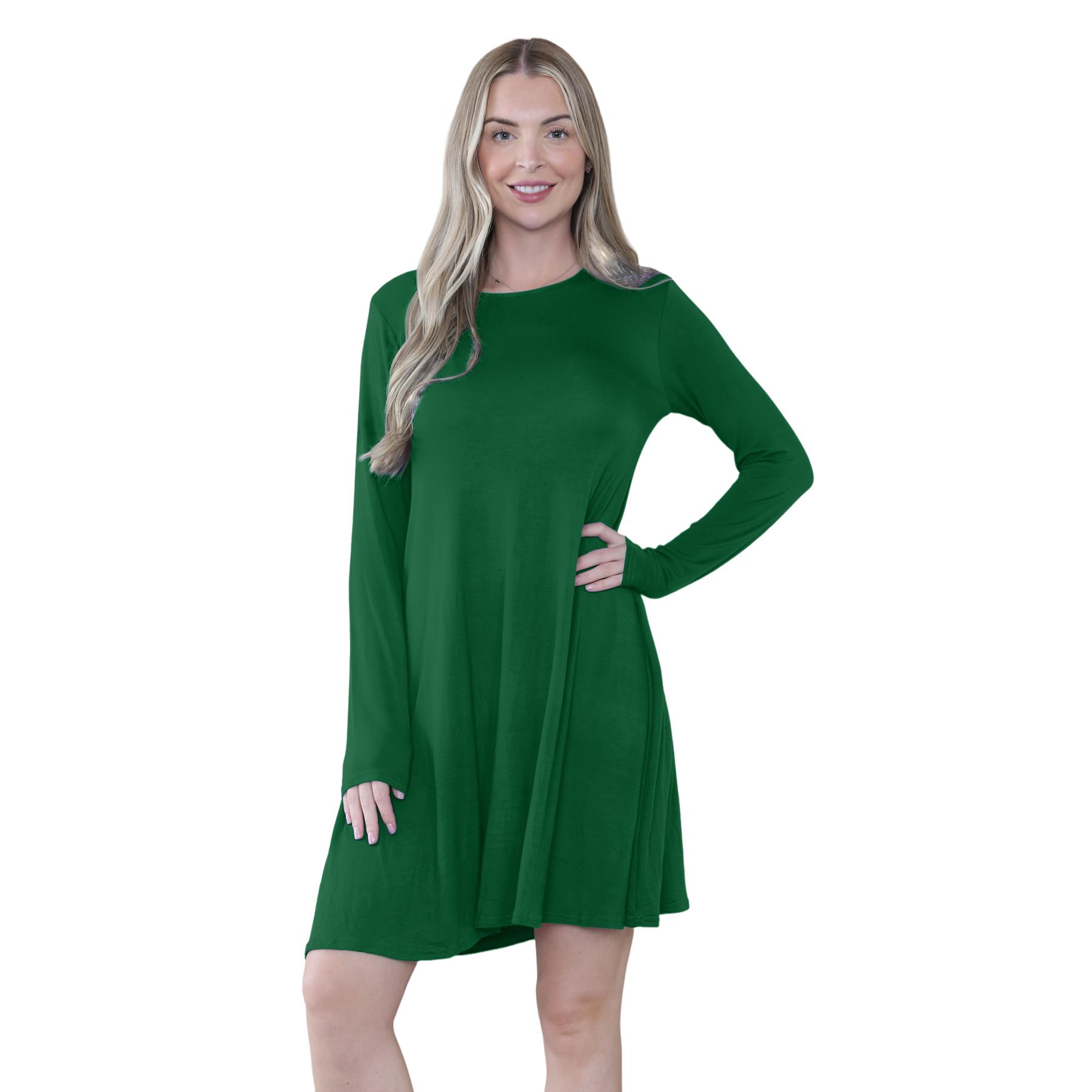 Damen Swing Kleid Uni Langarm Freizeit Ausgestellt A Linie Mini Oberteil Übergröße - Bild 9 von 100