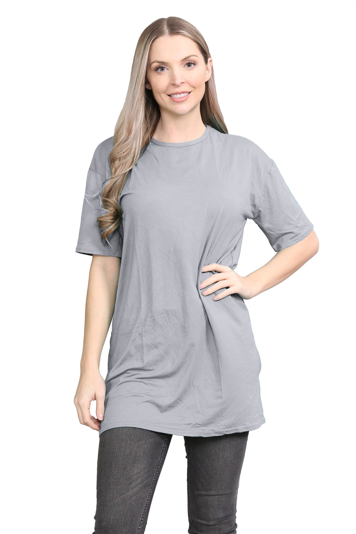 Womens Oversized T-Shirt Plain Baggy Short Sleeve Round Neck Basic Summer Top - Picture 17 of 44