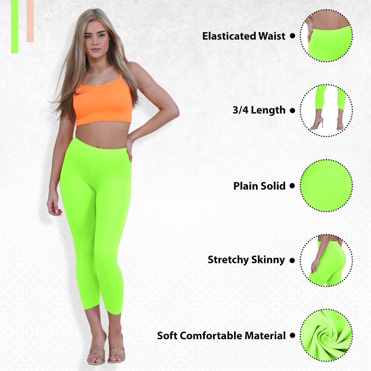 Womens 3/4 Leggings Workout Tight Plain Stretchy Cropped Capri Active Pants - Picture 85 of 186