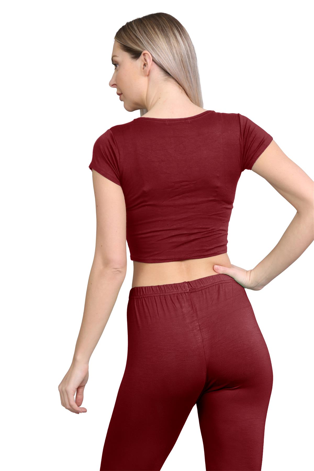 Damen Trainingsanzug Kurzarm Crop Top Sport Legging Workout Aktiv Lounge Set - Bild 130 von 148