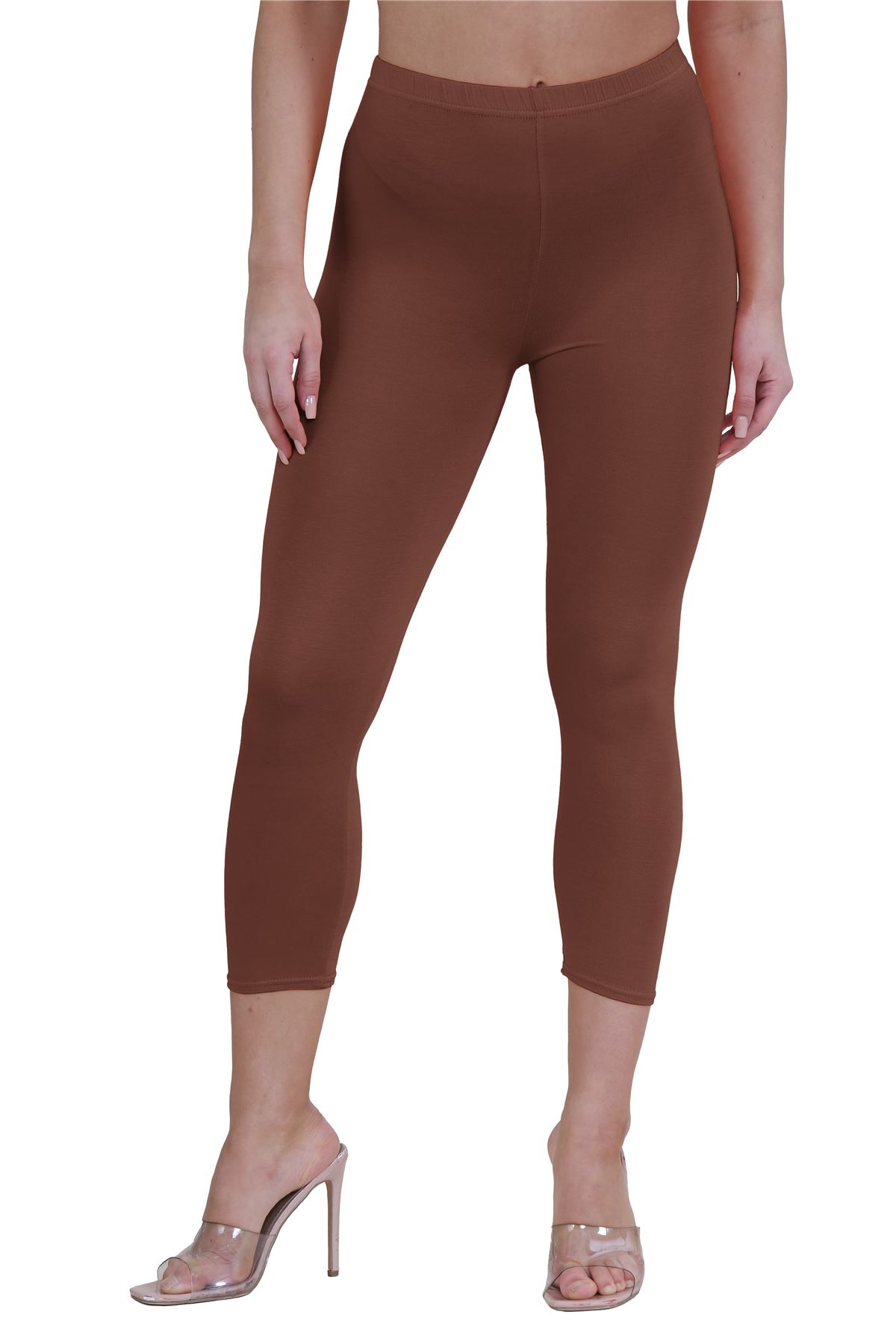 Womens 3/4 Leggings Workout Tight Plain Stretchy Cropped Capri Active Pants - Picture 14 of 186