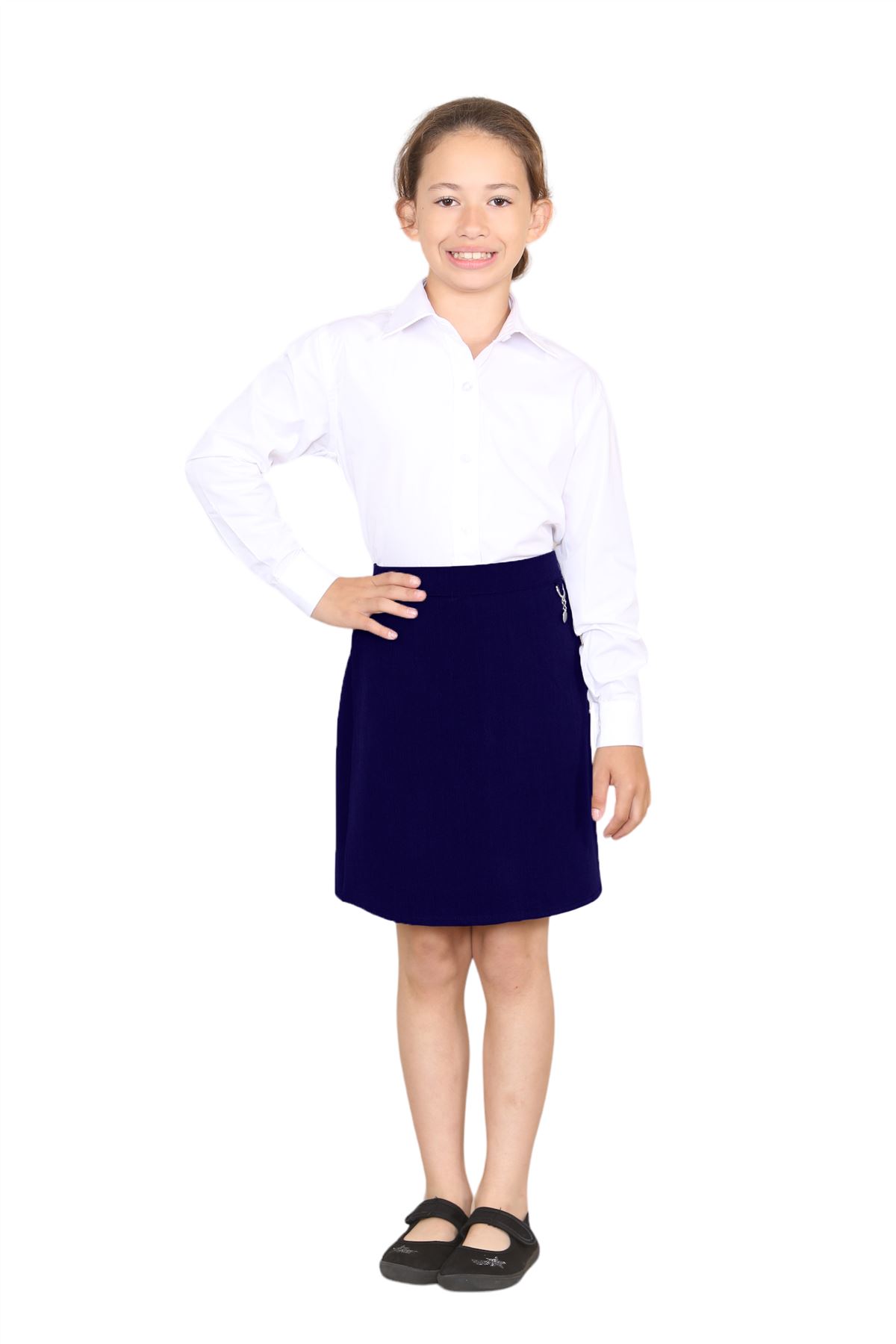 Girls Lycra School Skirt Heart Attachment Front Pocket Elasticated Back Uniform - Picture 23 of 29