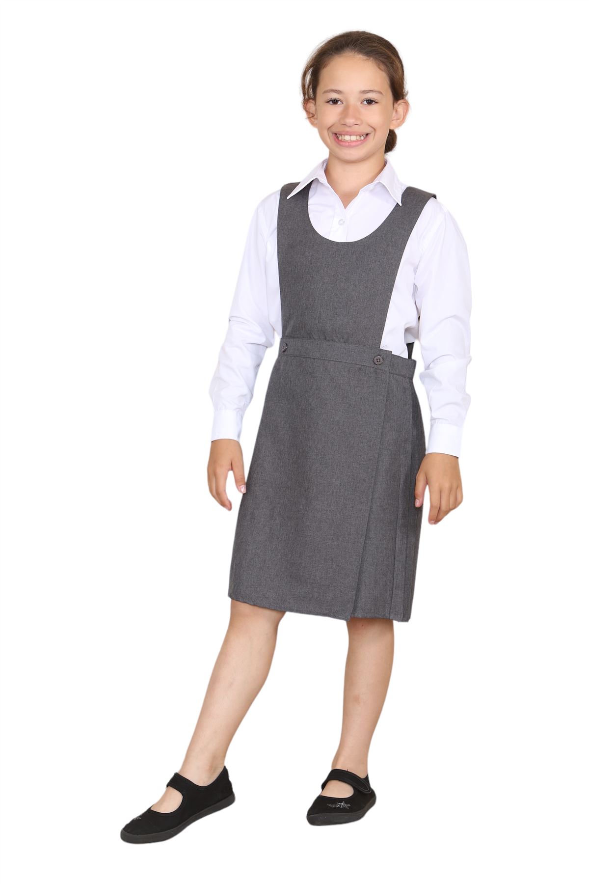 Girls Pleated Bib Pinafore Wrap Over Sleeveless Kids School Uniform Dress 2-16Yr - Picture 16 of 80