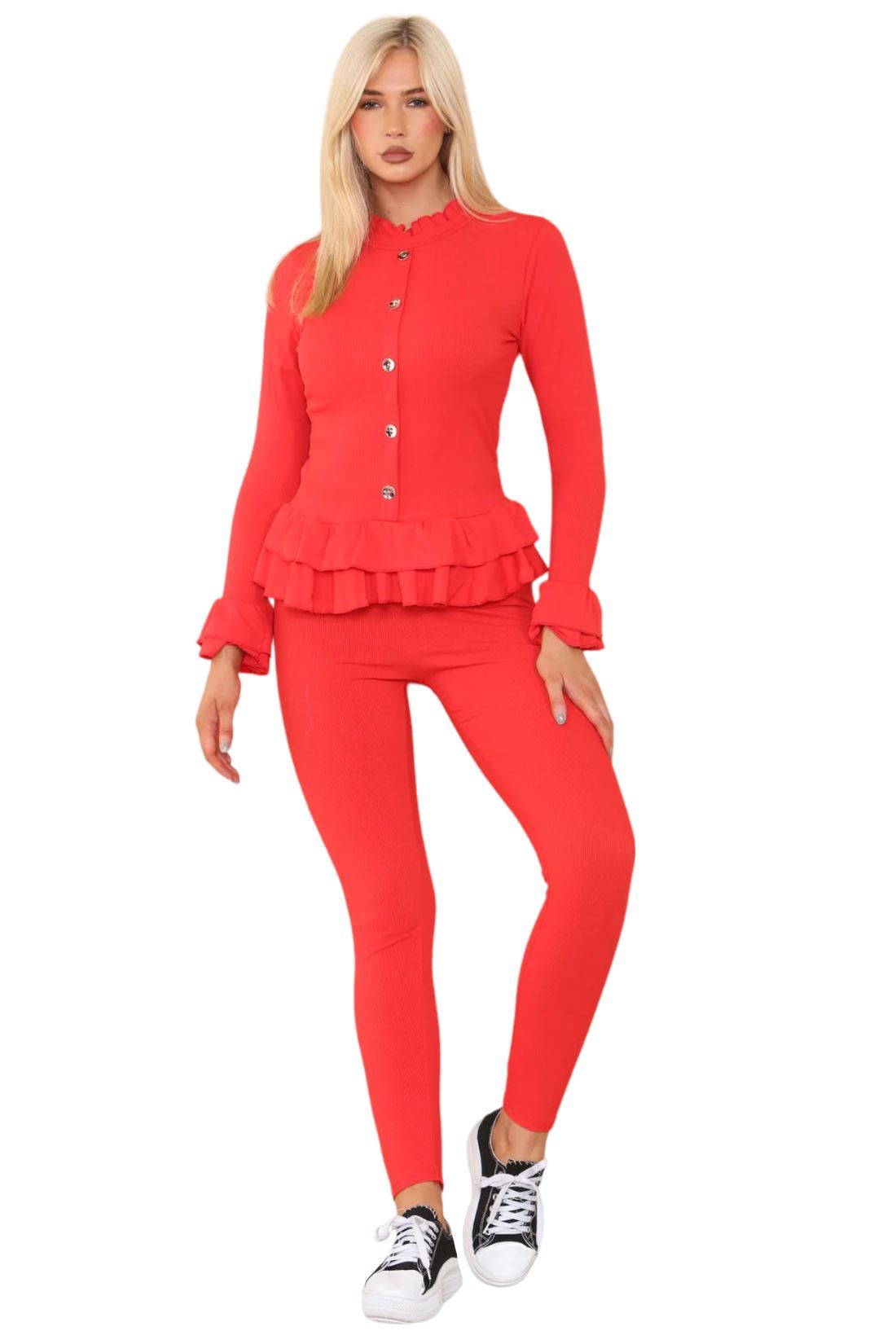 Damas Juego de 2 piezas de ropa de salón con botones peplum manga larga - Imagen 36 de 55