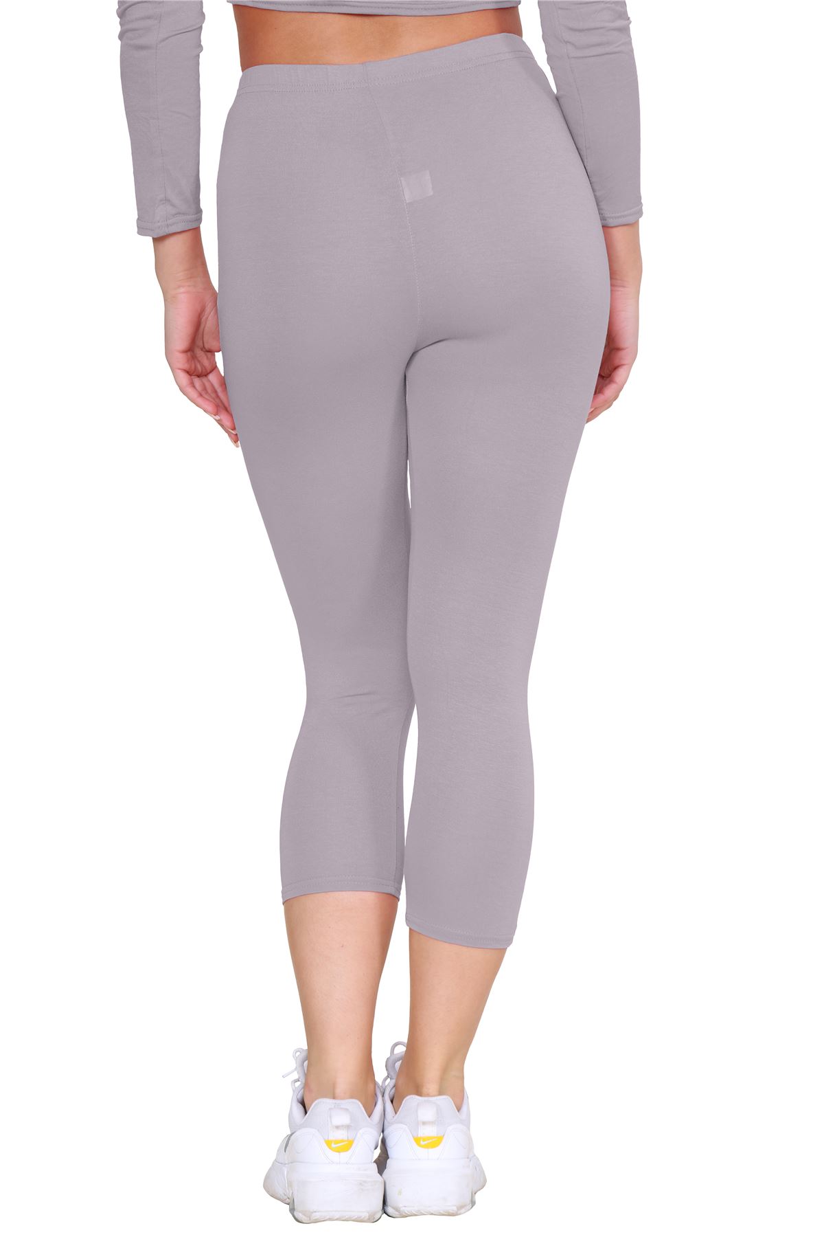 Womens 3/4 Leggings Workout Tight Plain Stretchy Cropped Capri Active Pants - Picture 70 of 186